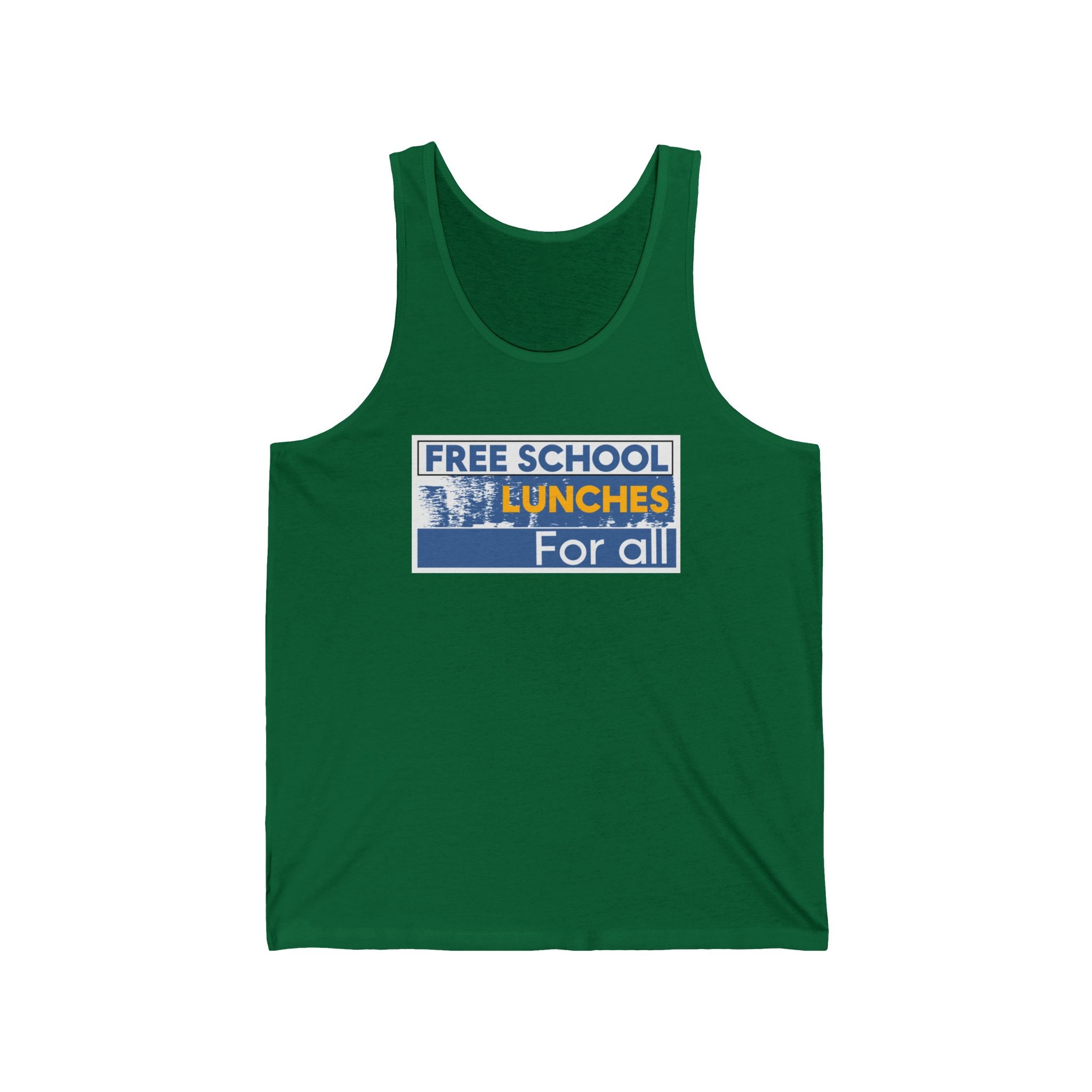 Unisex Light fabric Jersey Tank - Free School Lunches For All (front) - Nurses Against The Rich Starving The Poor (back) - 100% Airlume combed and ring-spun cotton - NAH-K-BC3480