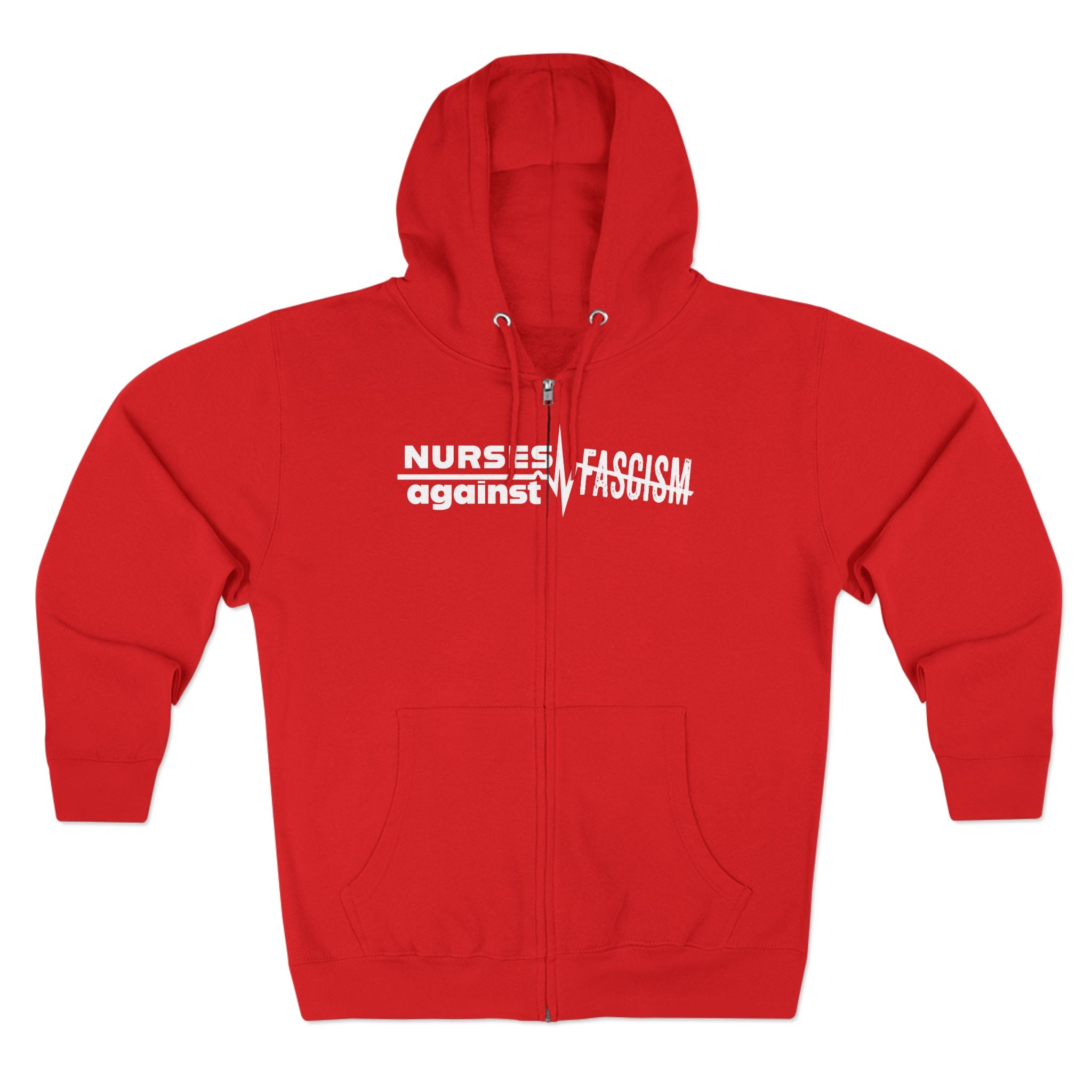 Men's Medium-heavy fabric Full-Zip Hoodie - Nurses Against Fascism (front) - Nurses Against Cruelty (black) - 60% recycled cotton, 40% recycled polyester - Lane Seven LS14003