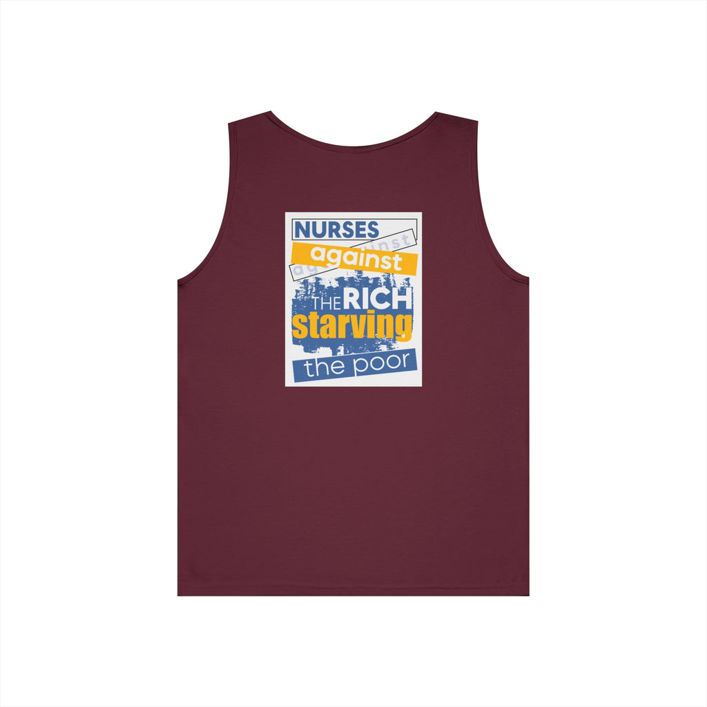 Unisex Medium fabric Cotton Tank Top - Free School Lunches For All (front) - Nurses Against The Rich Starving The Poor (back) - 100% cotton - NAH-K-G5200