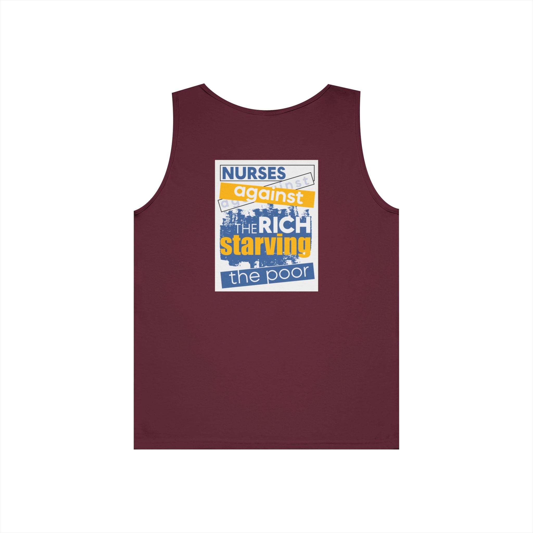Unisex Medium fabric Cotton Tank Top - Free School Lunches For All (front) - Nurses Against The Rich Starving The Poor (back) - 100% cotton - NAH-K-G5200