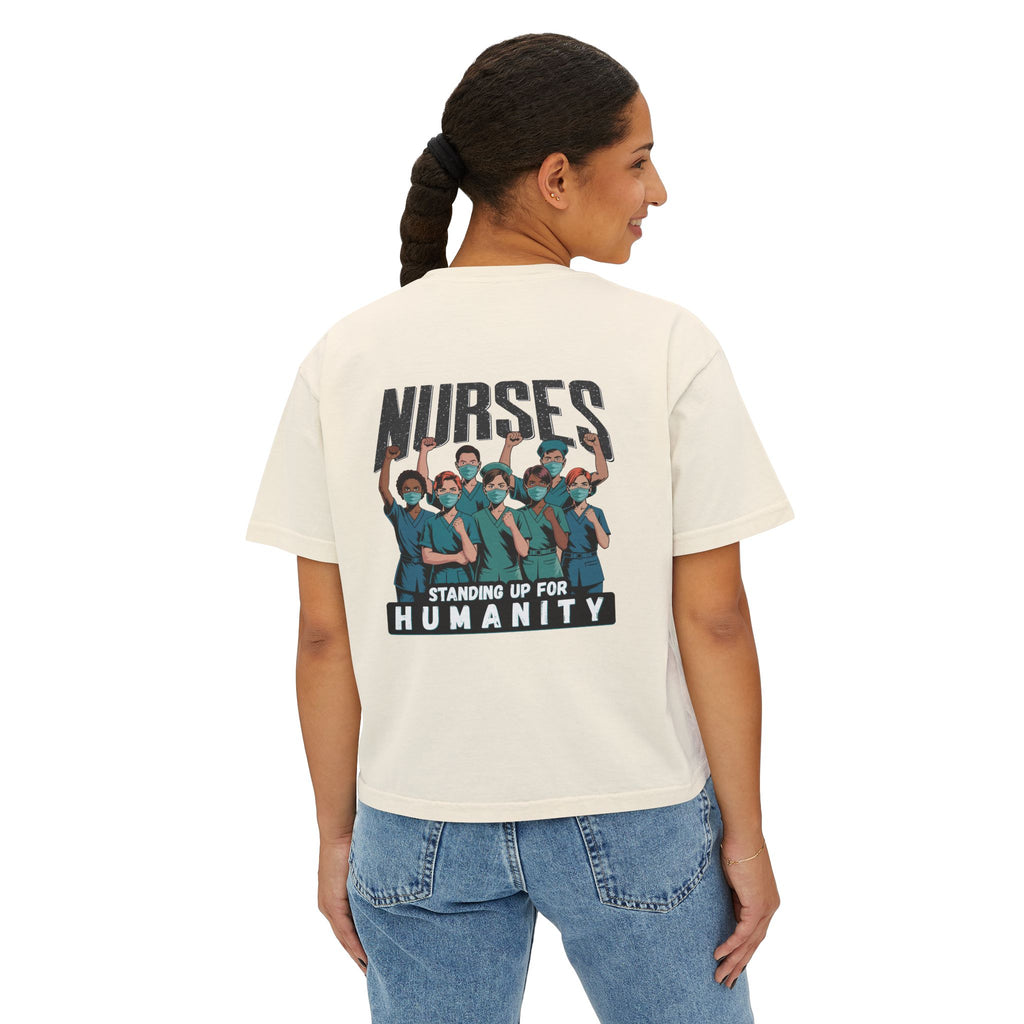 Women's Boxy Heavy fabric Tee - Nurses For Healing The Nation (front) - Nurses Standing Up For Humanity (back) - 100% ring-spun US cotton - NFH-T-CC3023CL