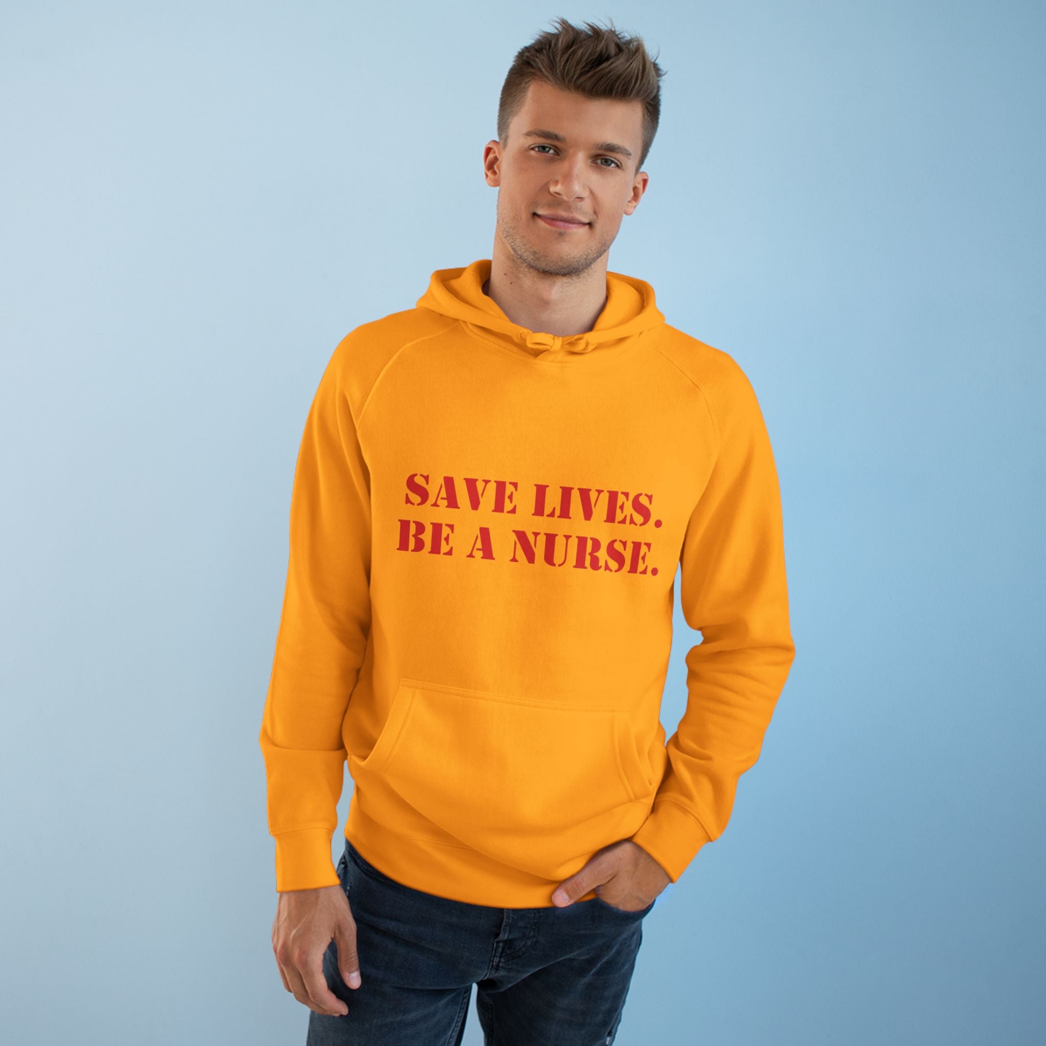 Unisex Mid-weight Hoodie - Save Lives Be A Nurse (front) - Who Advocates? Who Defend? (back) - 80% cotton, 20% Polyester - SLA-H-AC5101