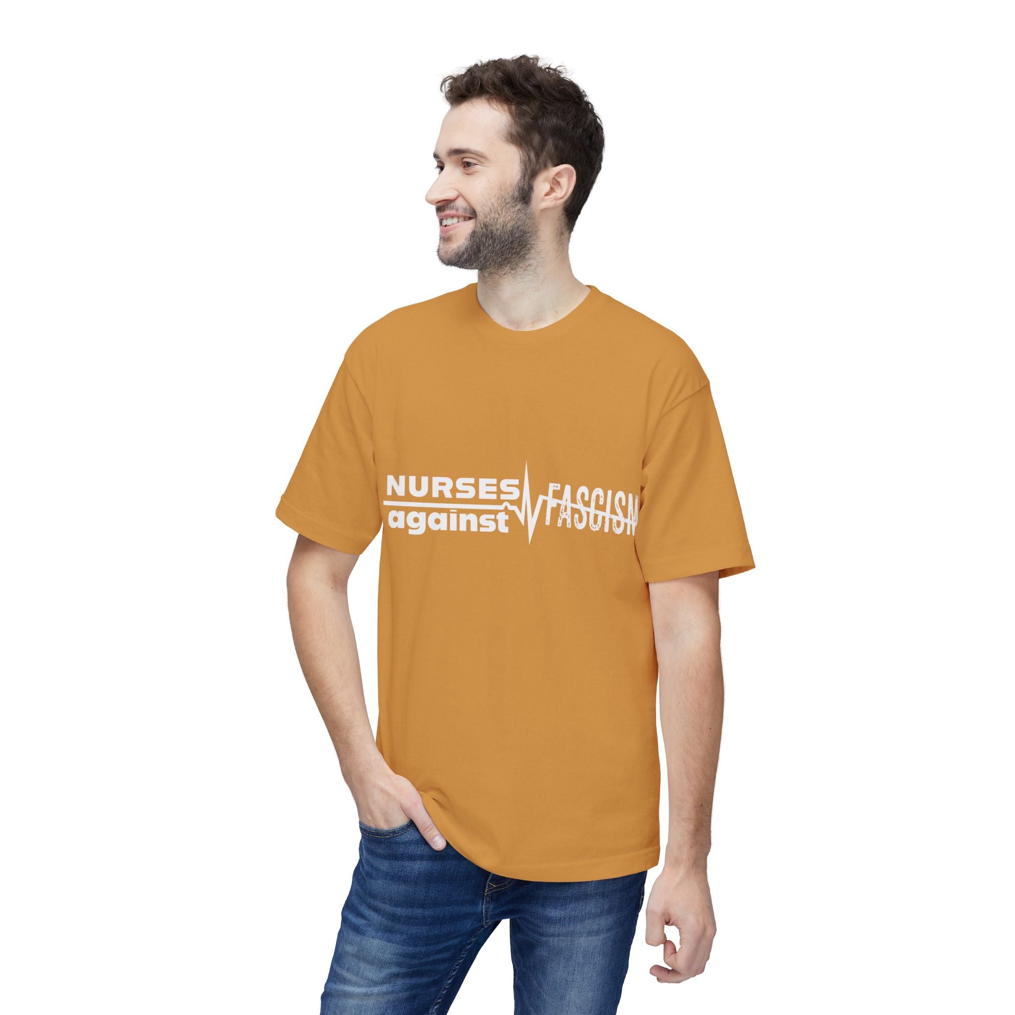 Unisex Midweight T-shirt, Nurses Against Fascism (front) - Nurses Against Cruelty (back) - 100% Polyster - NAF-T-BS5040