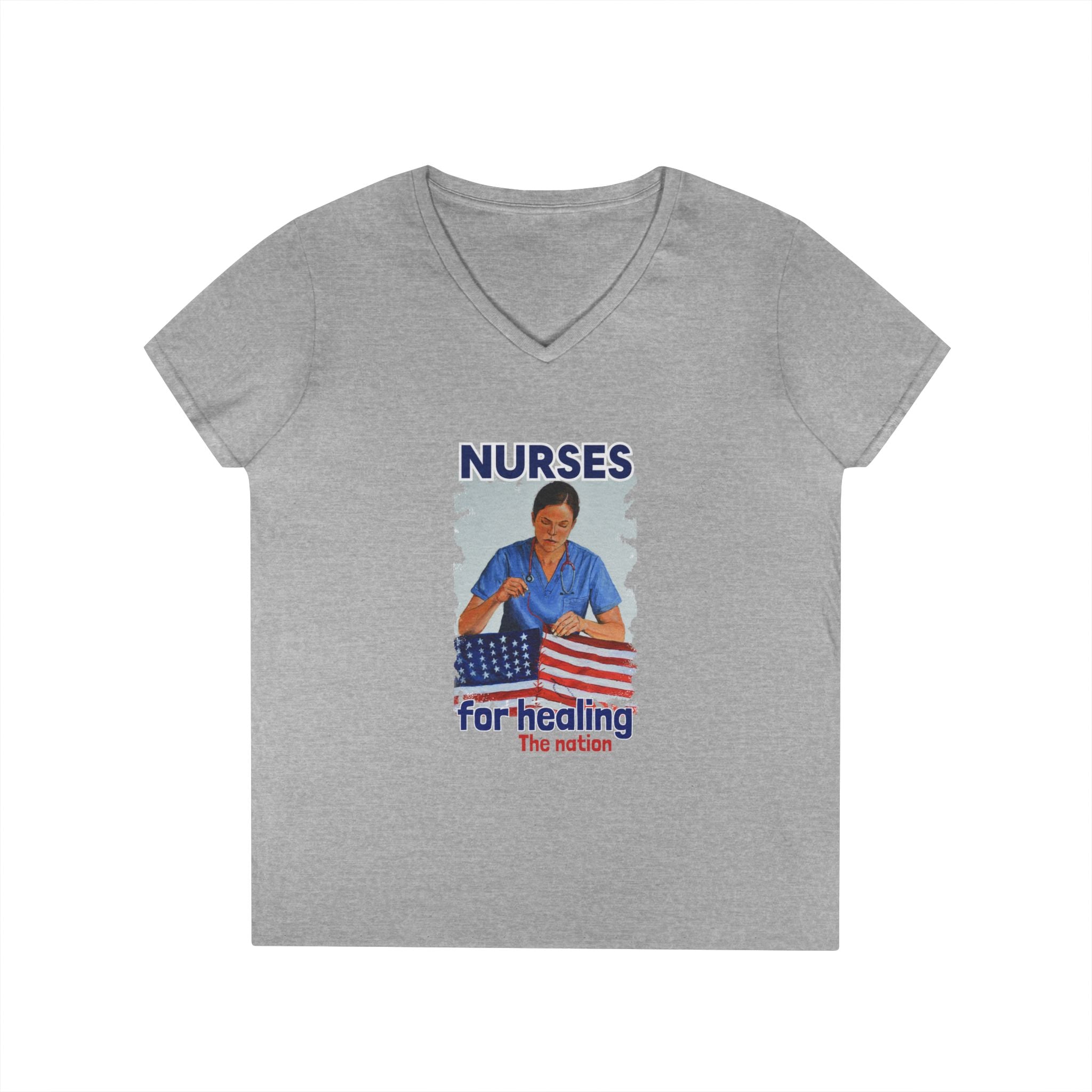 Women's Medium fabric V-Neck T-Shirt - Nurses For Healing The Nation (front) - Nurses Standing Up For Humanity (back) - 100% cotton - NFH-V-G5V00L