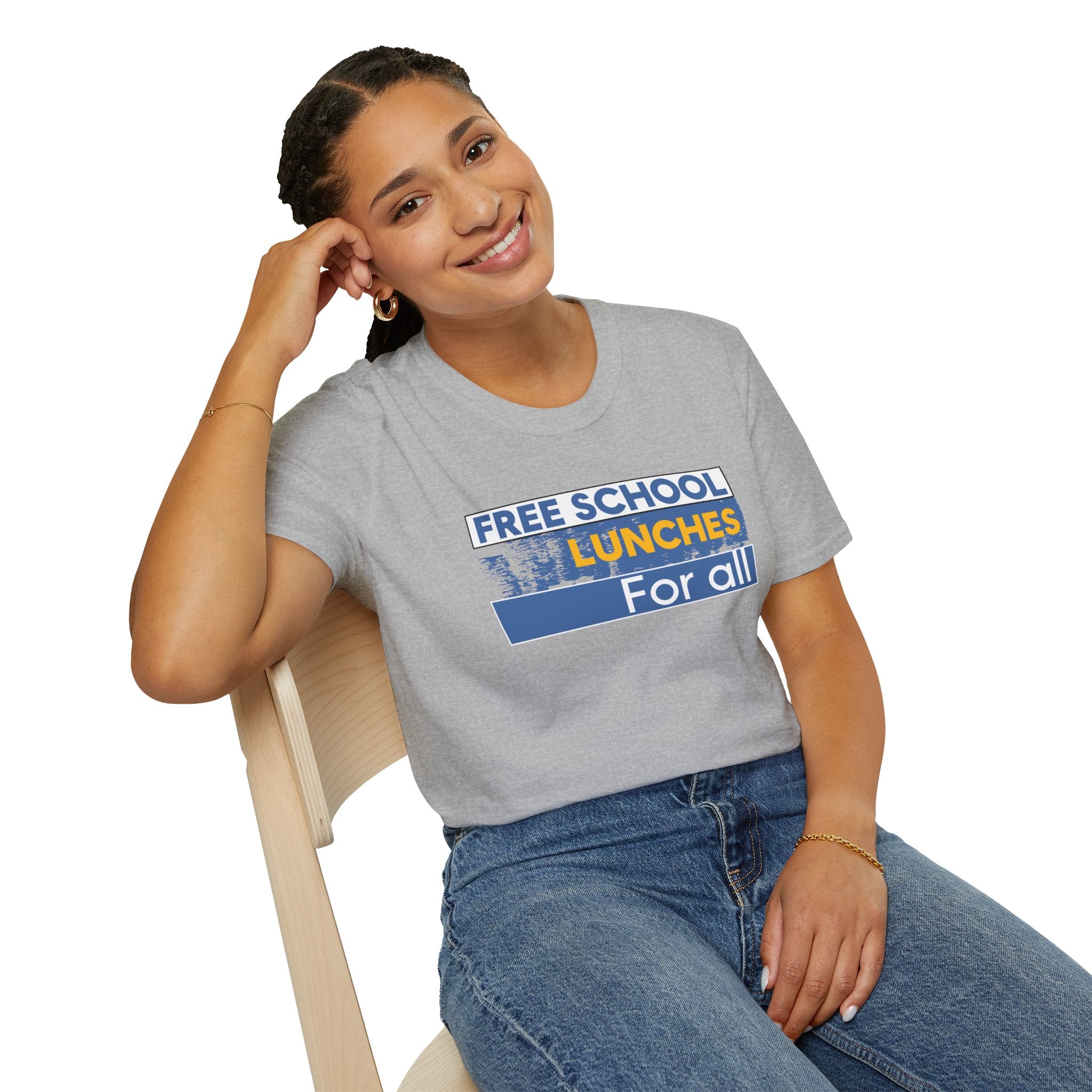 Unisex Lightweight fabric T-Shirt - Free School Lunches For All (front) - Nurses Against The Rich Starving The Poor (back) - 100% ring-spun cotton - NAH-T-G64000