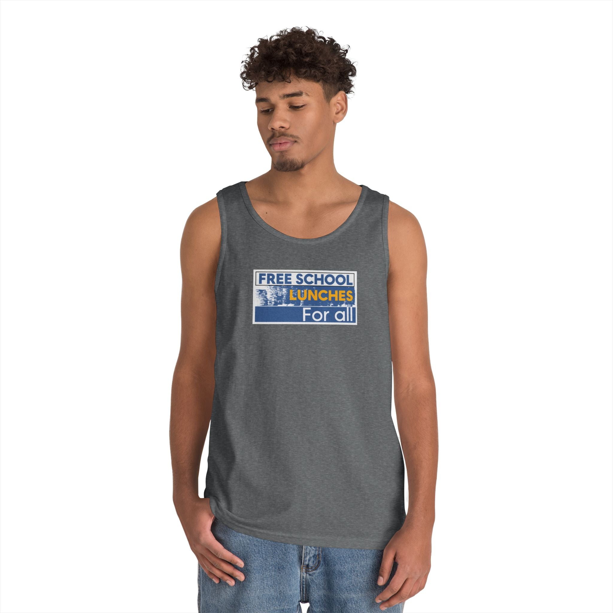 Unisex Medium fabric Cotton Tank Top - Free School Lunches For All (front) - Nurses Against The Rich Starving The Poor (back) - 100% cotton - NAH-K-G5200