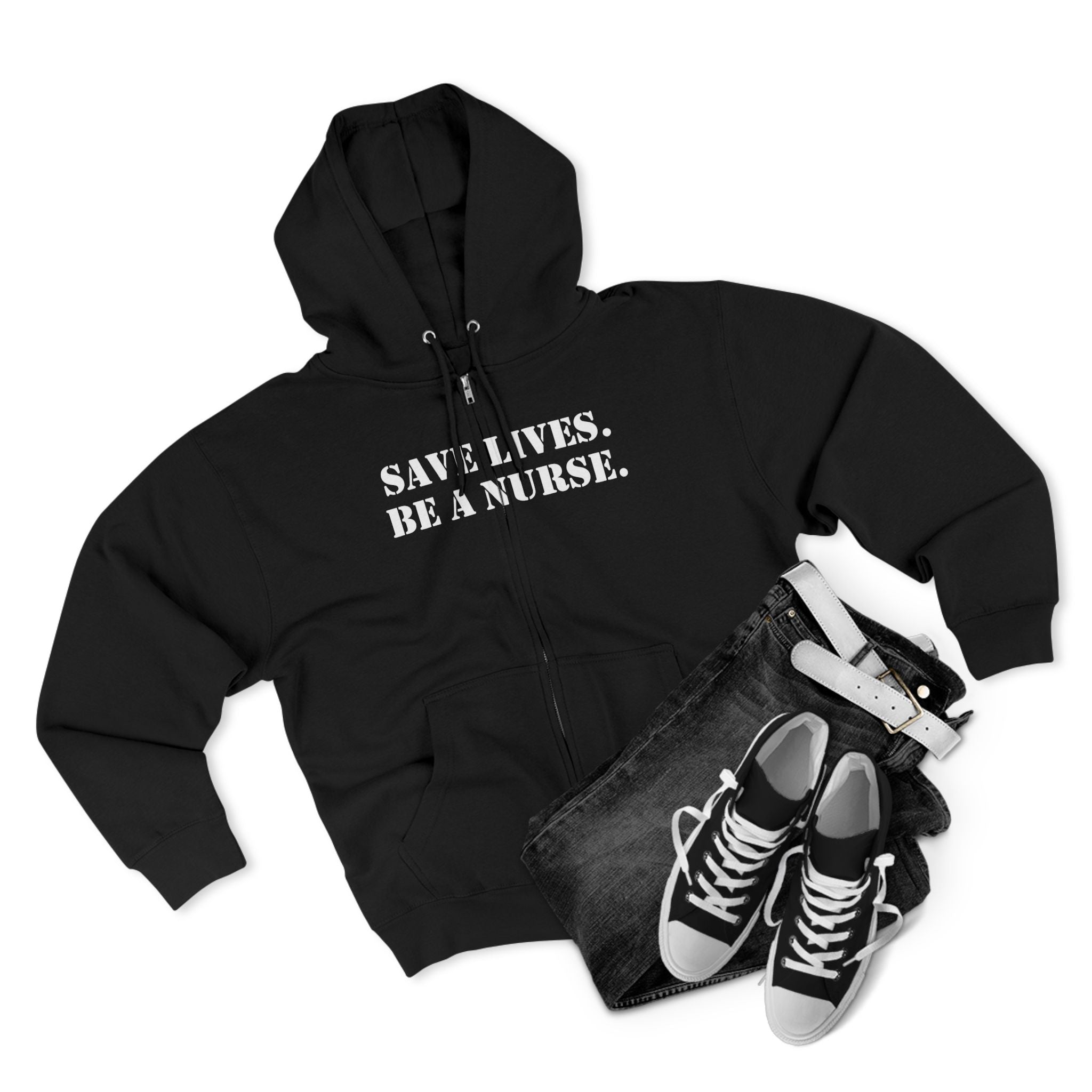 Men's District® Medium-heavy fabric Full-Zip Hoodie - Save Lives Be A Nurse (front) - Not Your Mom (back) - 60% recycled cotton, 40% recycled polyester -Lane Seven LS14003