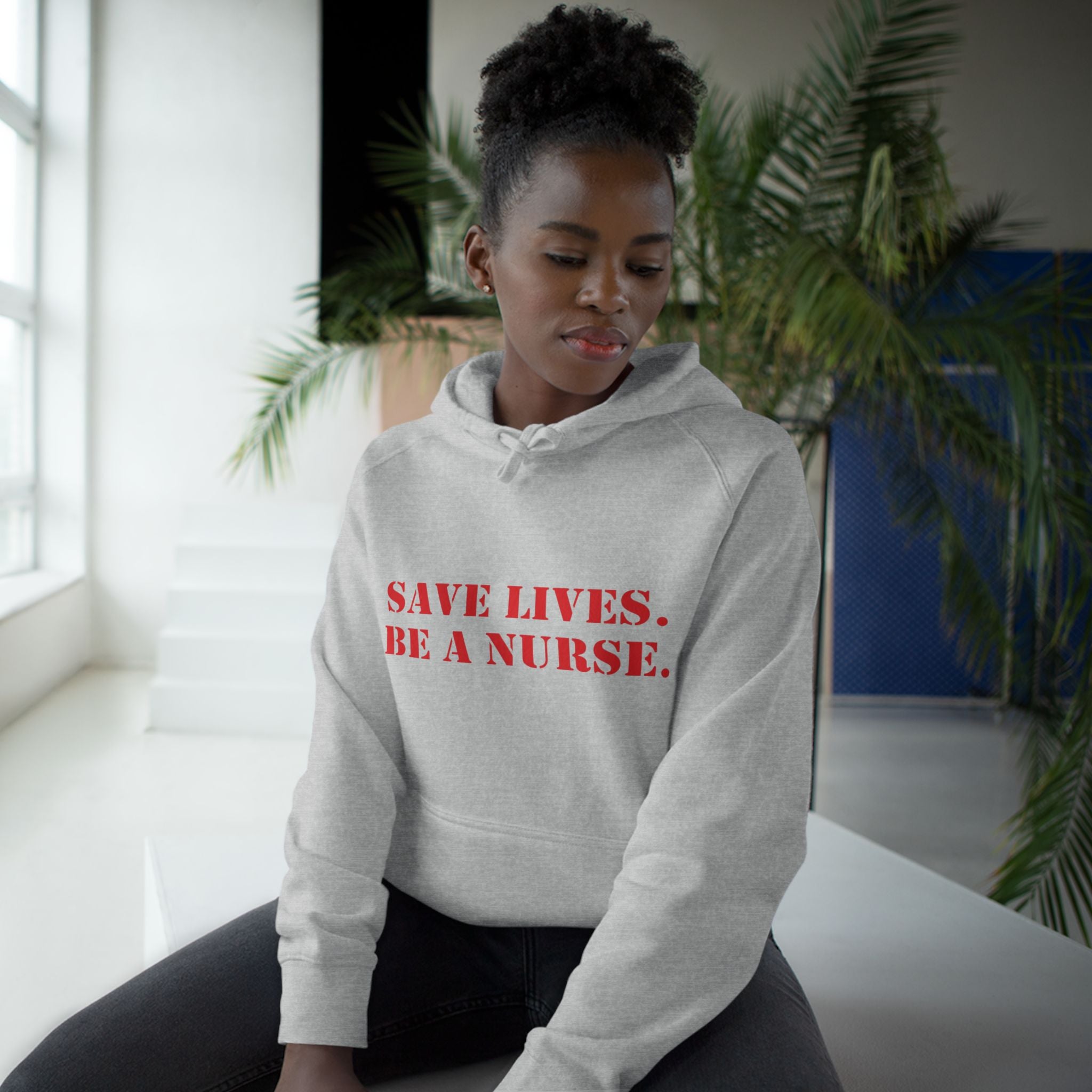 Unisex Mid-weight Hoodie - Save Lives Be A Nurse (front) - Who Advocates? Who Defend? (back) - 80% cotton, 20% Polyester - SLA-H-AC5101