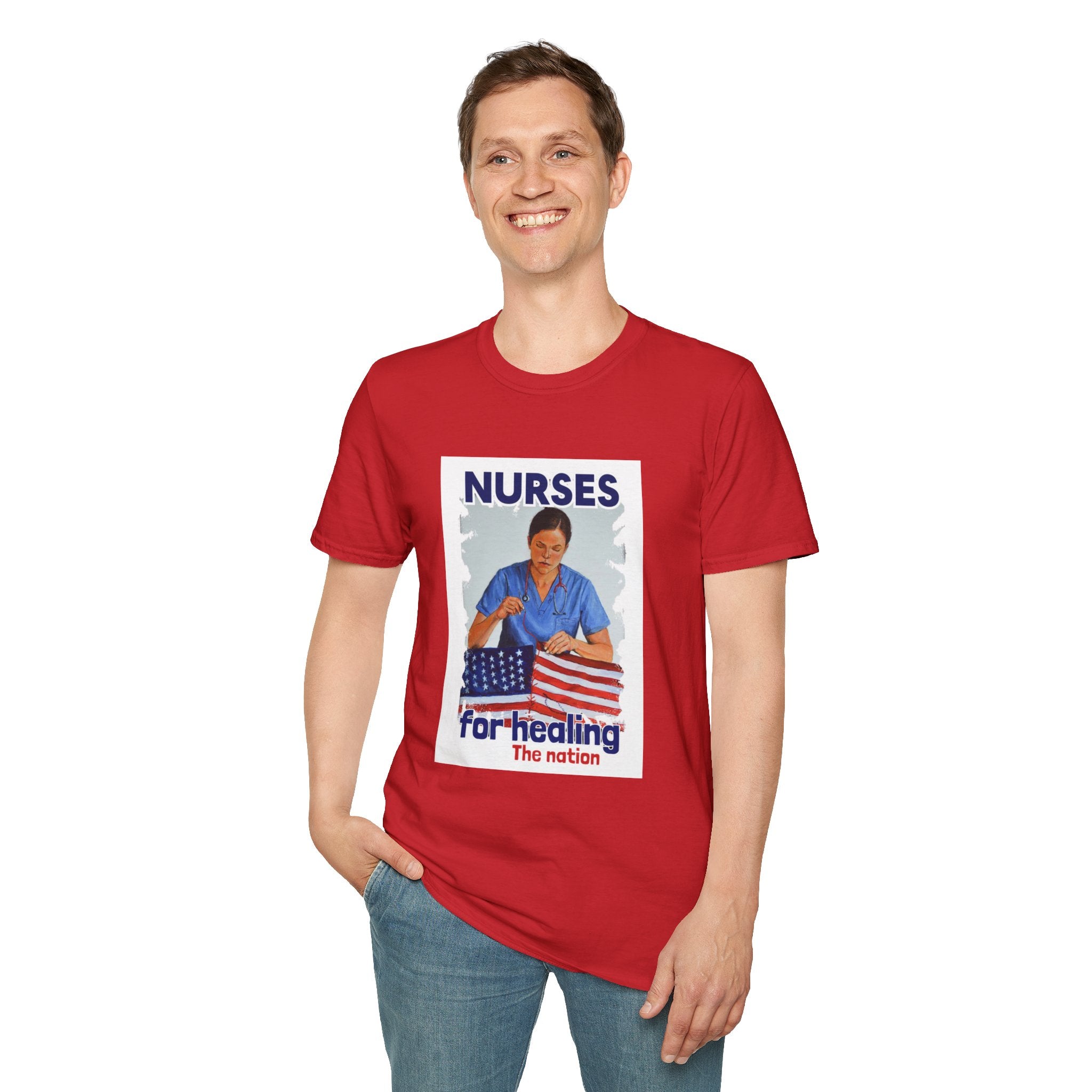 Unisex Lightweight fabric T-Shirt - Nurses For Healing The Nation (front) - Nurses Standing Up For Humanity (back) - 100% ring-spun cotton - NFH-T-G64000