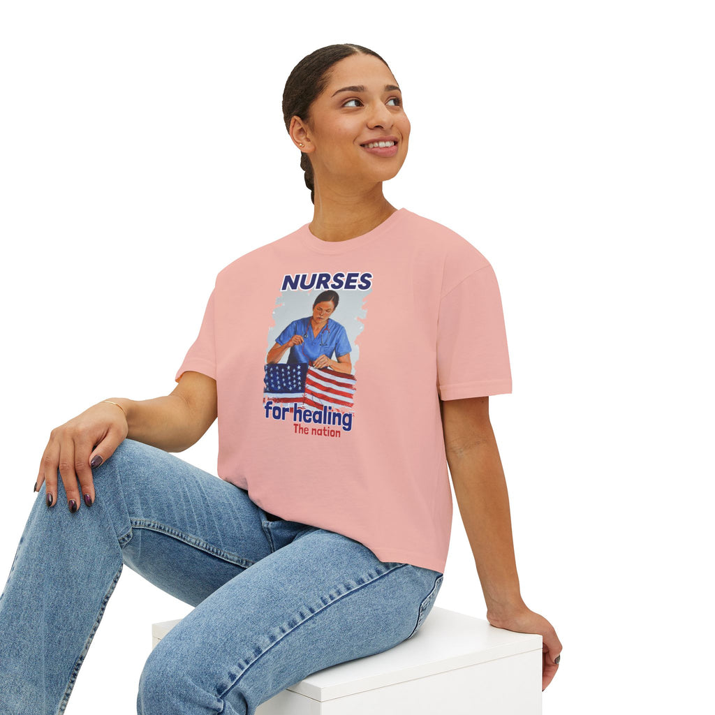 Women's Boxy Heavy fabric Tee - Nurses For Healing The Nation (front) - Nurses Standing Up For Humanity (back) - 100% ring-spun US cotton - NFH-T-CC3023CL