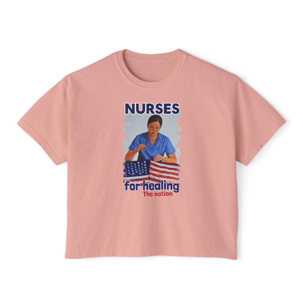 Women's Boxy Heavy fabric Tee - Nurses For Healing The Nation (front) - Nurses Standing Up For Humanity (back) - 100% ring-spun US cotton - NFH-T-CC3023CL