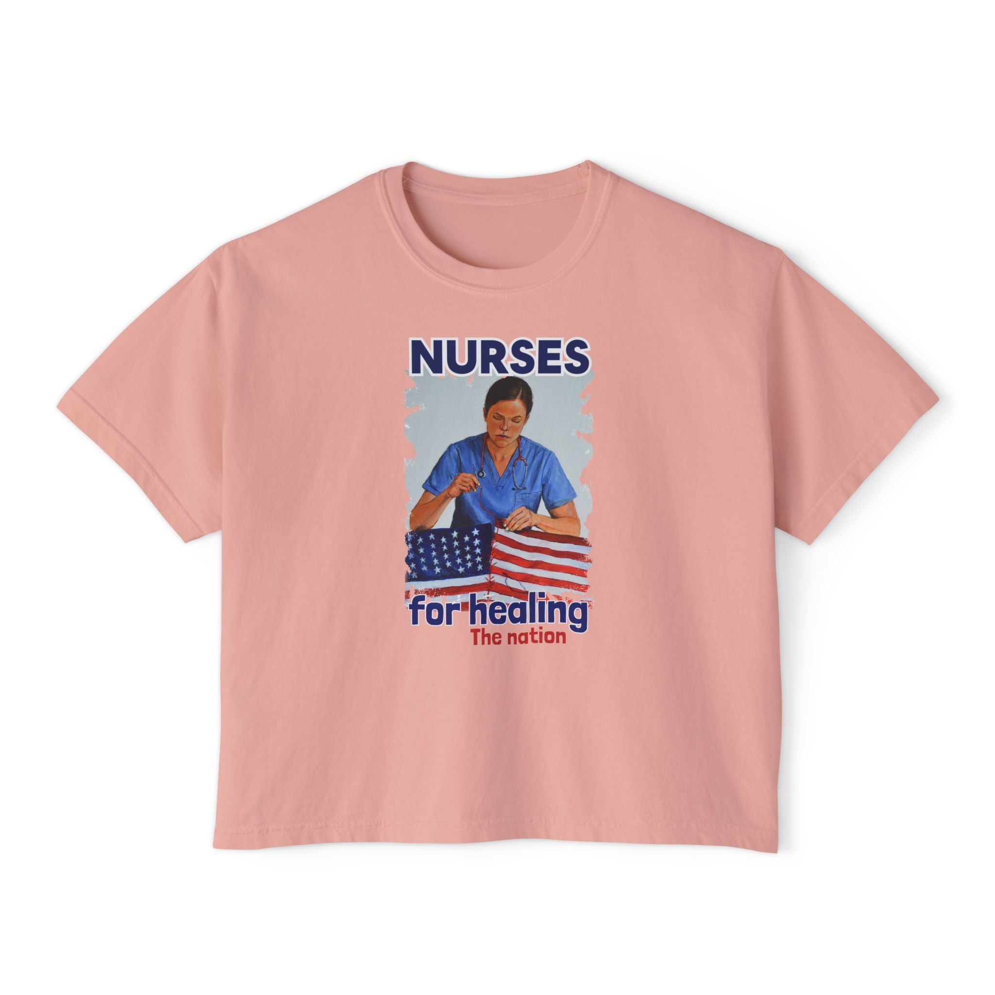 Women's Boxy Heavy fabric Tee - Nurses For Healing The Nation (front) - Nurses Standing Up For Humanity (back) - 100% ring-spun US cotton - NFH-T-CC3023CL