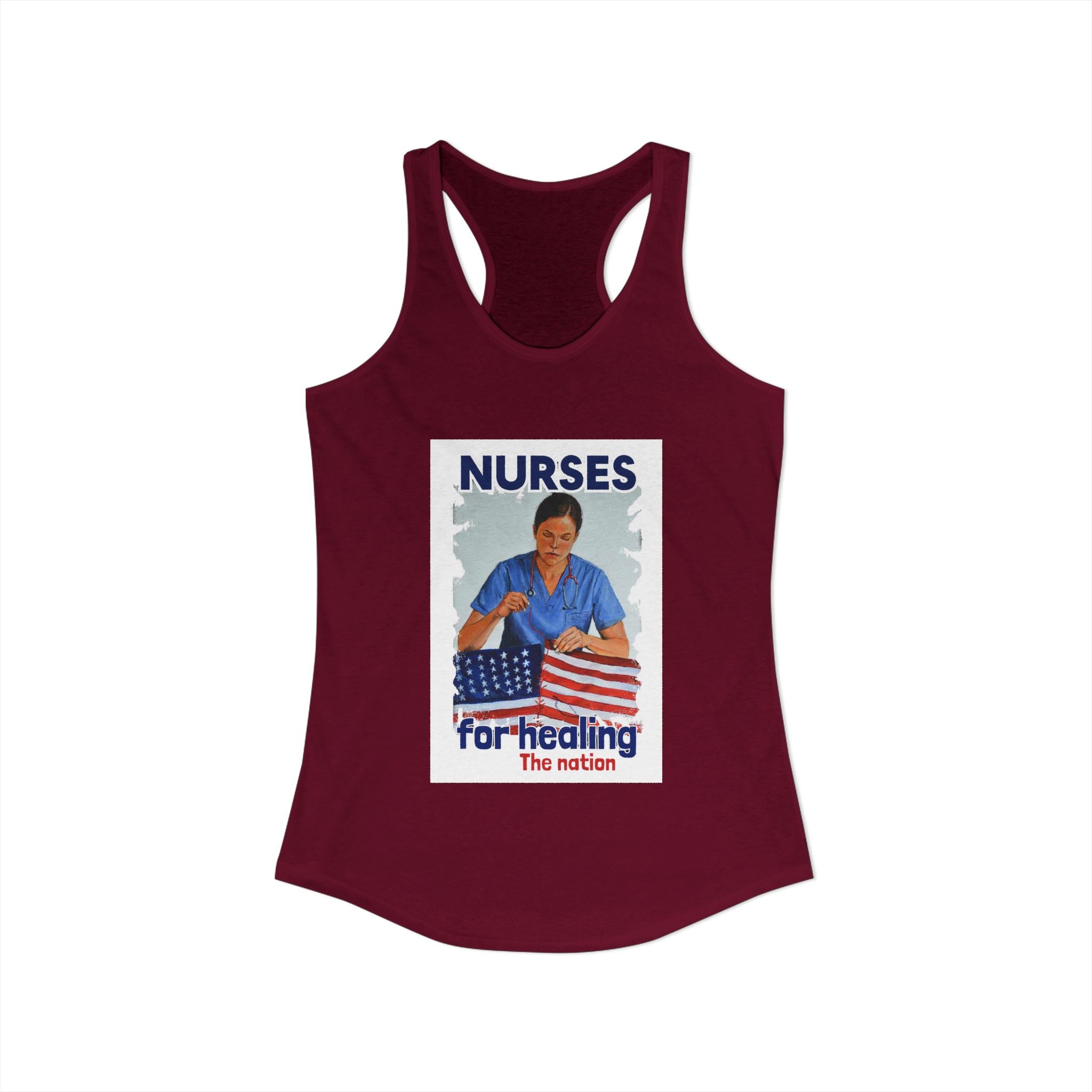Women's Extra Light fabric Ideal Racerback Tank - Nurses For Healing The Nation (front) - Nurses Standing Up For Humanity (back) - 60% combed, ring-spun cotton and 40% polyester - NFH-R-NL1533