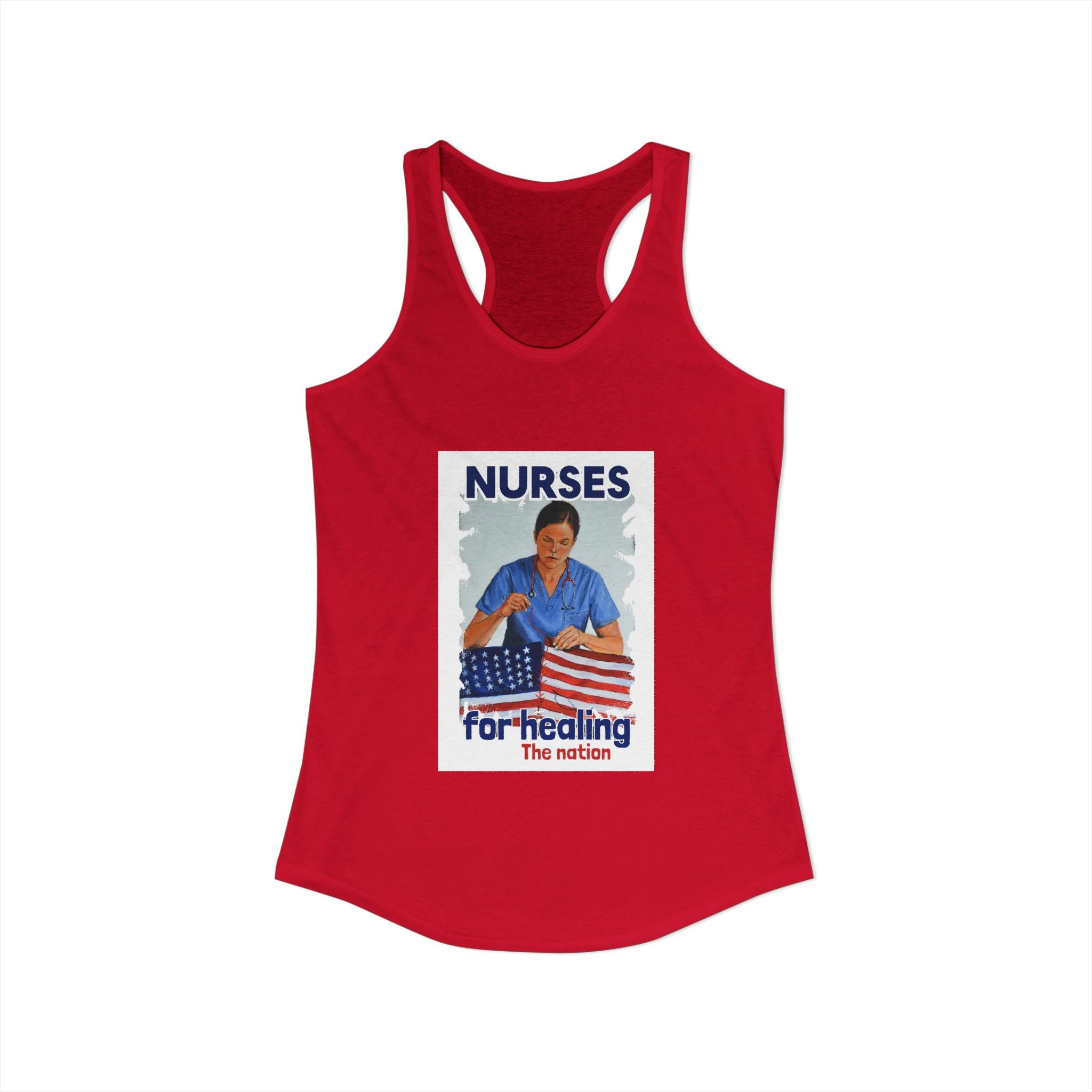 Women's Extra Light fabric Ideal Racerback Tank - Nurses For Healing The Nation (front) - Nurses Standing Up For Humanity (back) - 60% combed, ring-spun cotton and 40% polyester - NFH-R-NL1533