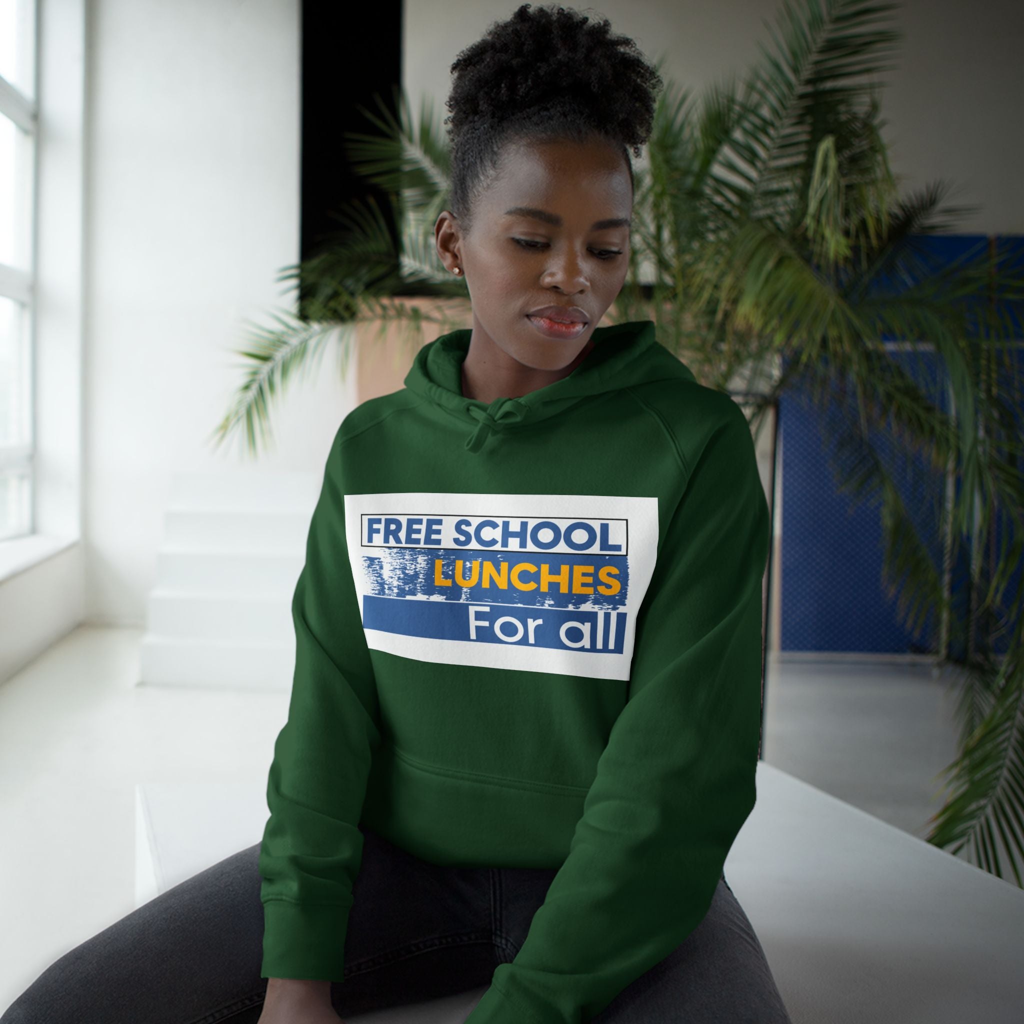 Unisex Mid-weight Hoodie - Free School Lunches For All (front) - Nurses Against The Rich Starving The Poor (back) - 80% cotton, 20% Polyester - NAH-H-AC5101