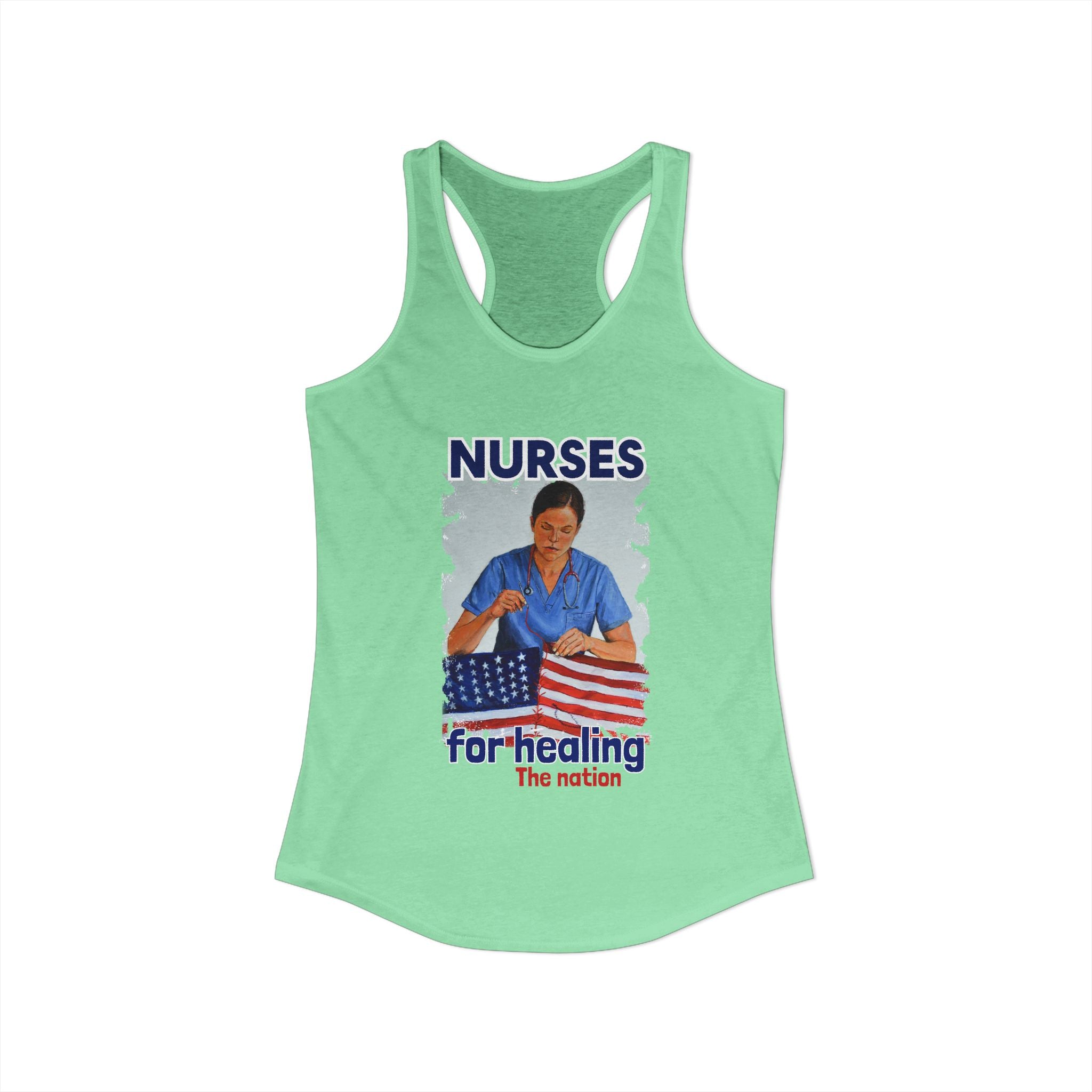 Women's Extra Light fabric Ideal Racerback Tank - Nurses For Healing The Nation (front) - Nurses Standing Up For Humanity (back) - 60% combed, ring-spun cotton and 40% polyester - NFH-R-NL1533