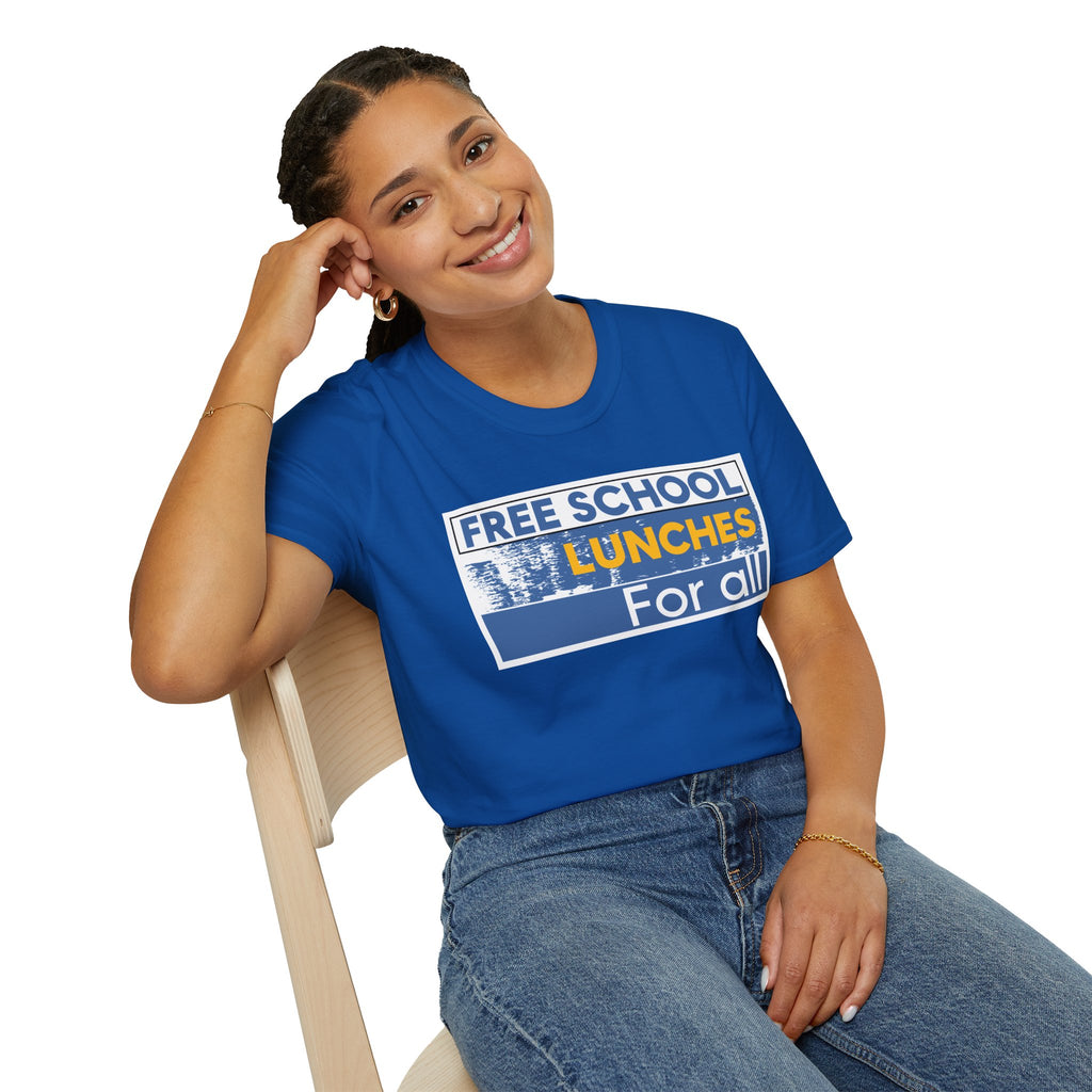 Unisex Lightweight fabric T-Shirt - Free School Lunches For All (front) - Nurses Against The Rich Starving The Poor (back) - 100% ring-spun cotton - NAH-T-G64000