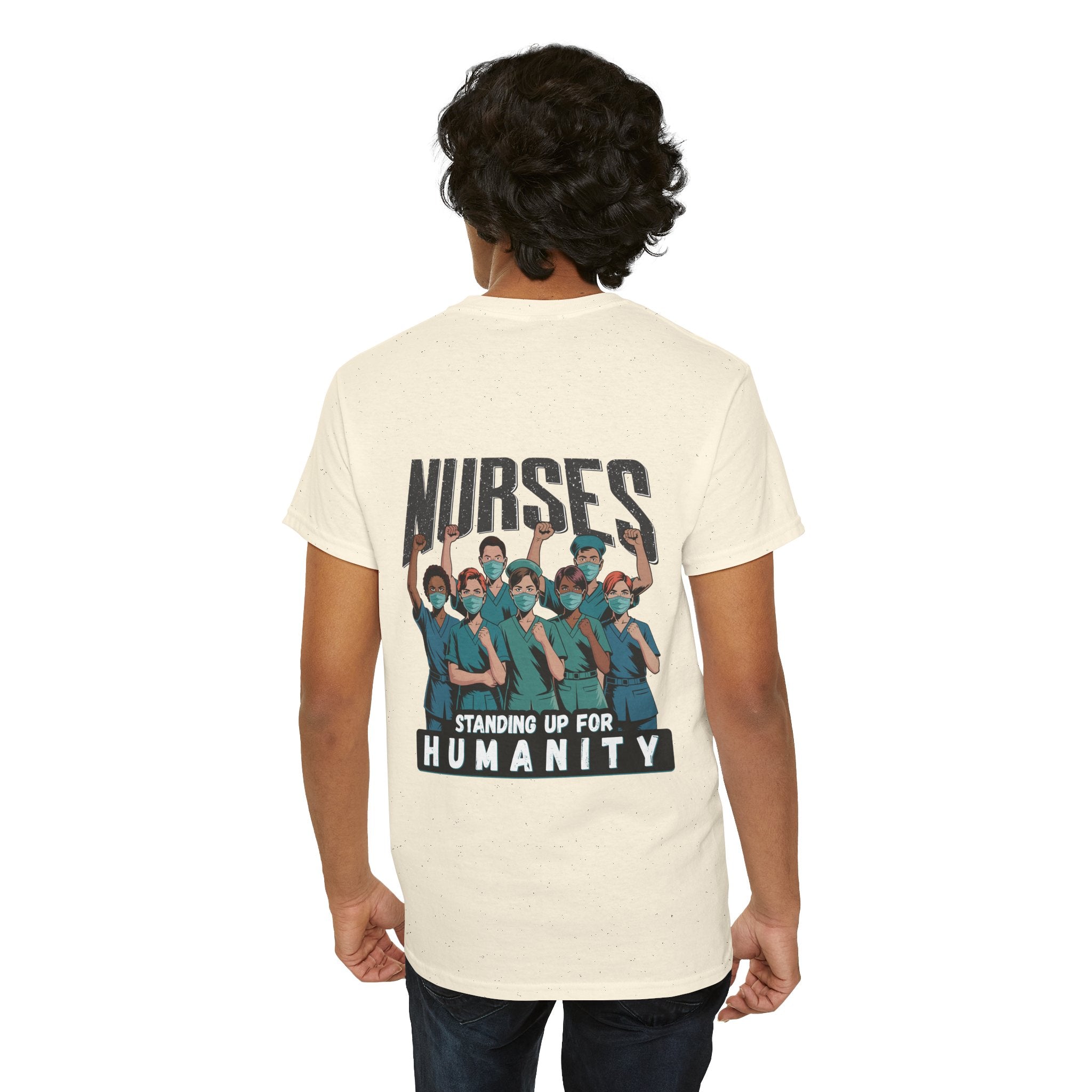 Unisex Medium fabric Cotton Tee - Nurses For Healing The Nation (front) - Nurses Standing Up For Humanity (back) - 100% cotton - NFH-T-G5000