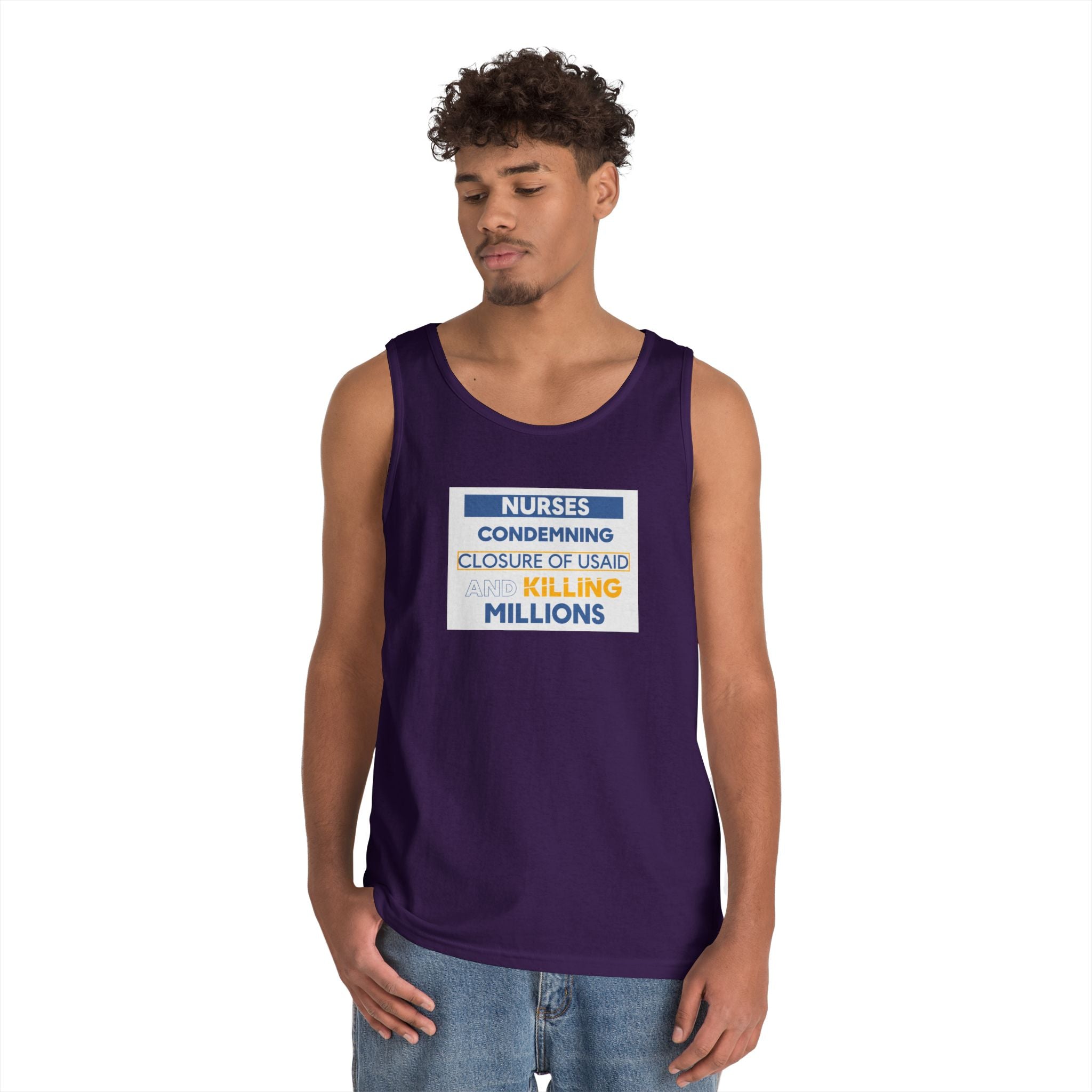 Unisex Medium fabric Cotton Tank Top - Nurses Condemning Closure of USAID (front) - Nurses For NIH CDC FEMA USAID And YOU (back) - 100% cotton - NFG-K-G5200