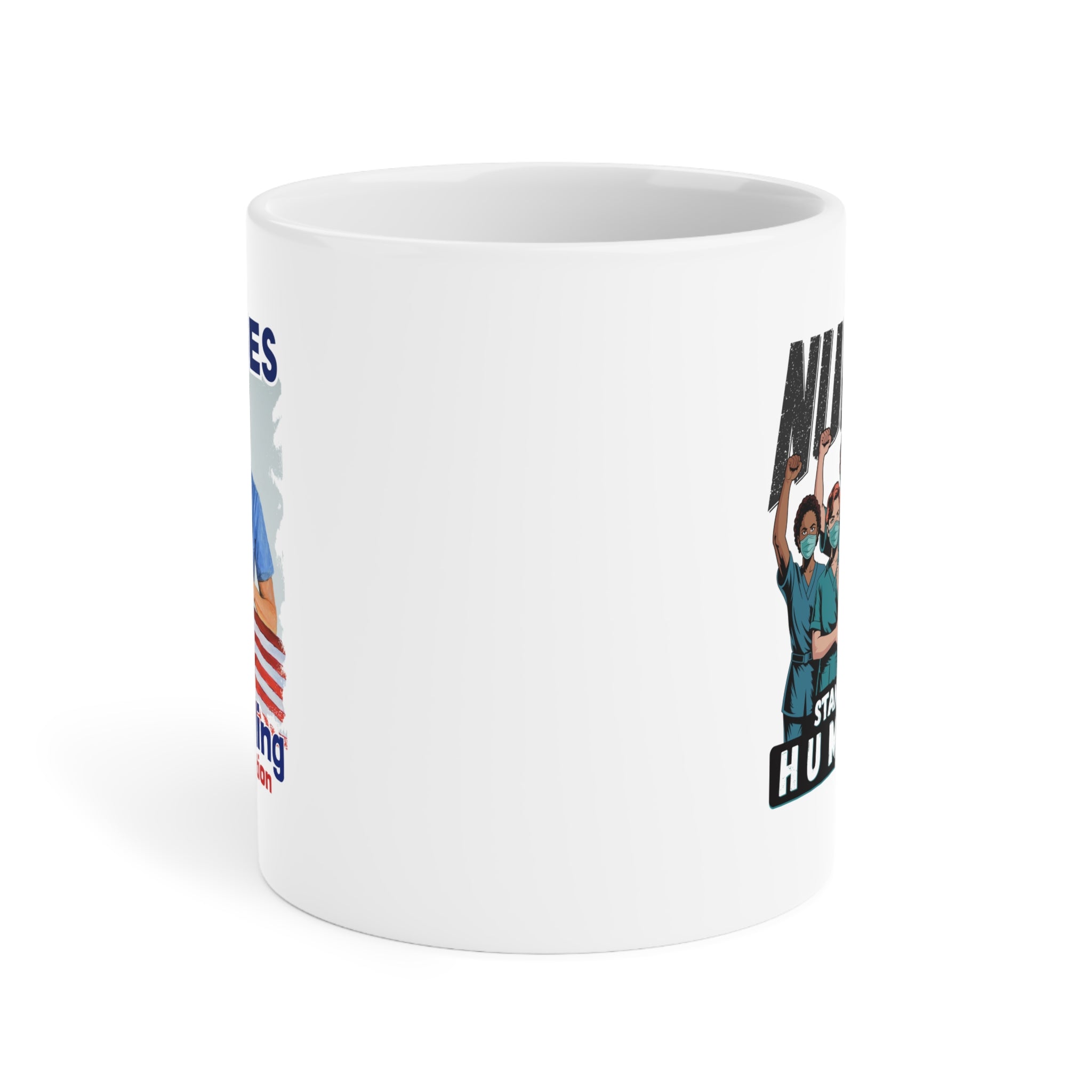 Unisex Ceramic Mug - Nurses For Healing The Nation (right) - Nurses Standing Up For Humanity (left) - Durable white Ceramic - NFH-CM-ORCA