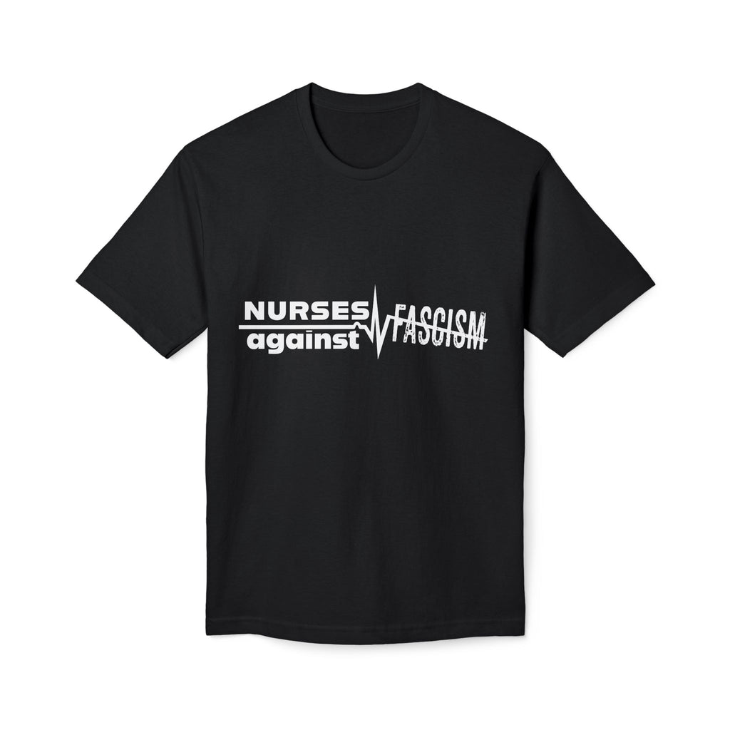 Unisex Midweight T-shirt, Nurses Against Fascism (front) - Nurses Against Cruelty (back) - 100% Polyster - NAF-T-BS5040