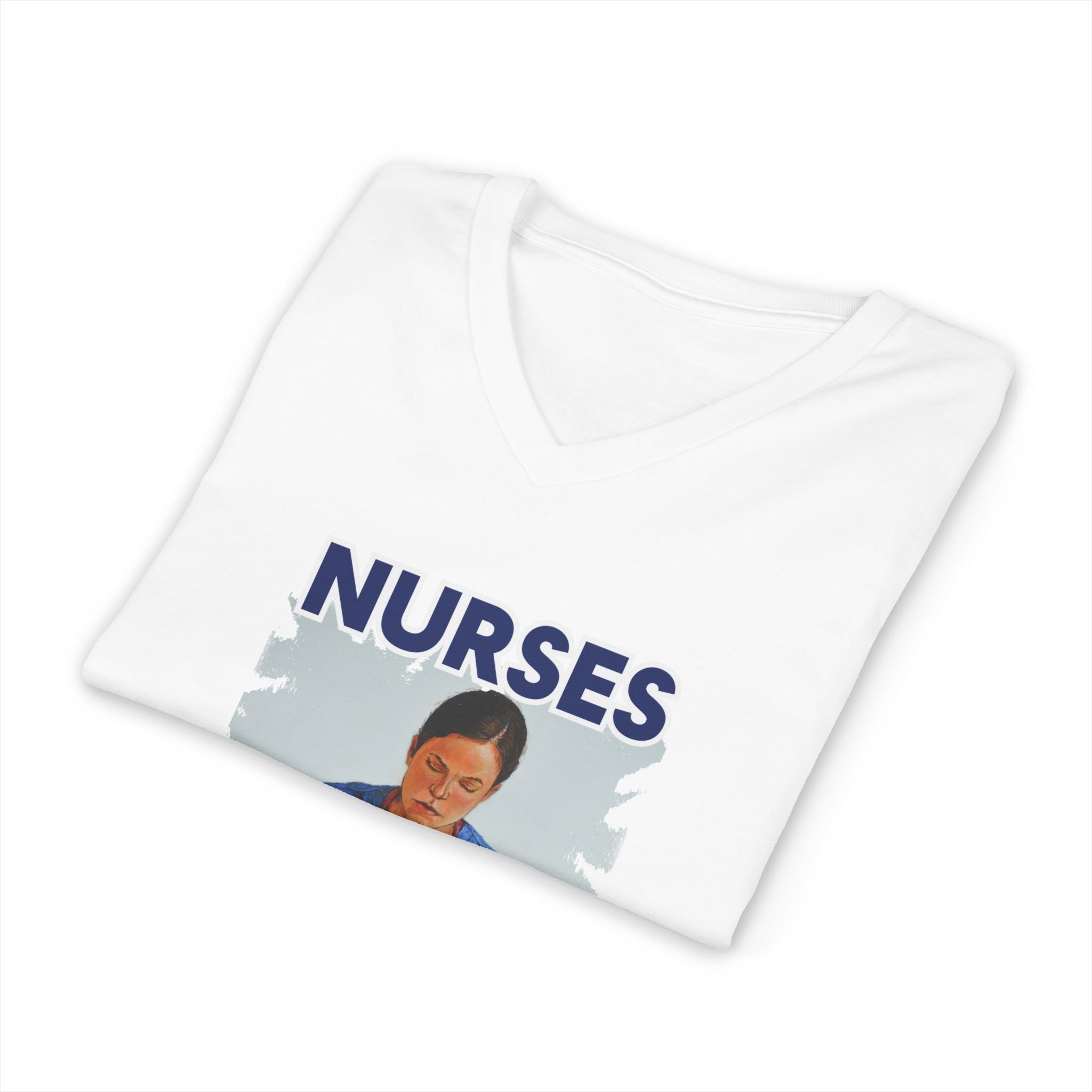 Unisex Lightweight fabric Jersey Short Sleeve V-Neck Tee - Nurses For Healing The Nation (front) - Nurses Standing Up For Humanity (back) - 100% cotton fabric - NFH-V-BC3005