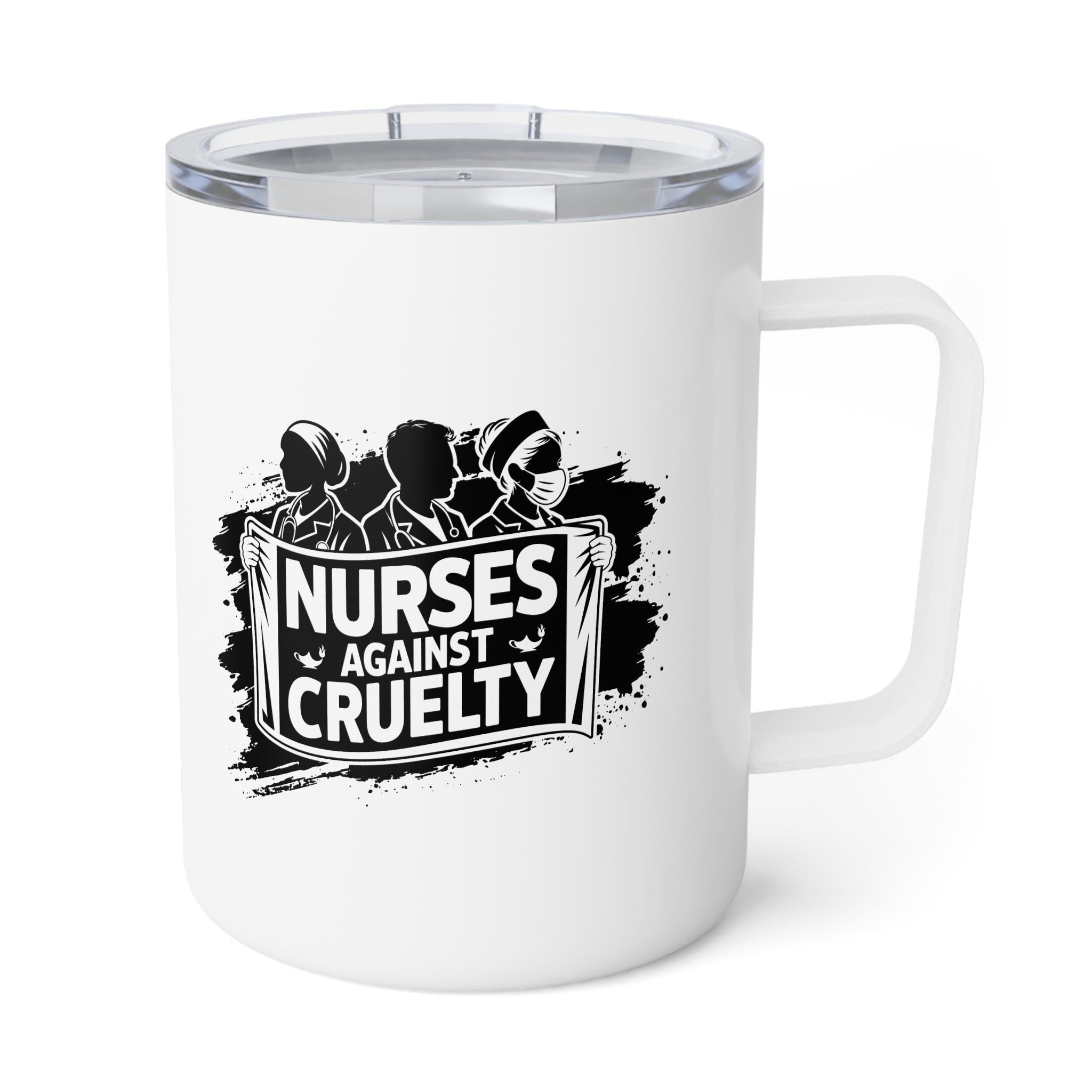 Unisex Insulated Coffee Mug - Nurses Against Fascism (right) - Nurses Against Cruelty (left) - 10oz (0.3l) - NAF-CM-INSULATED