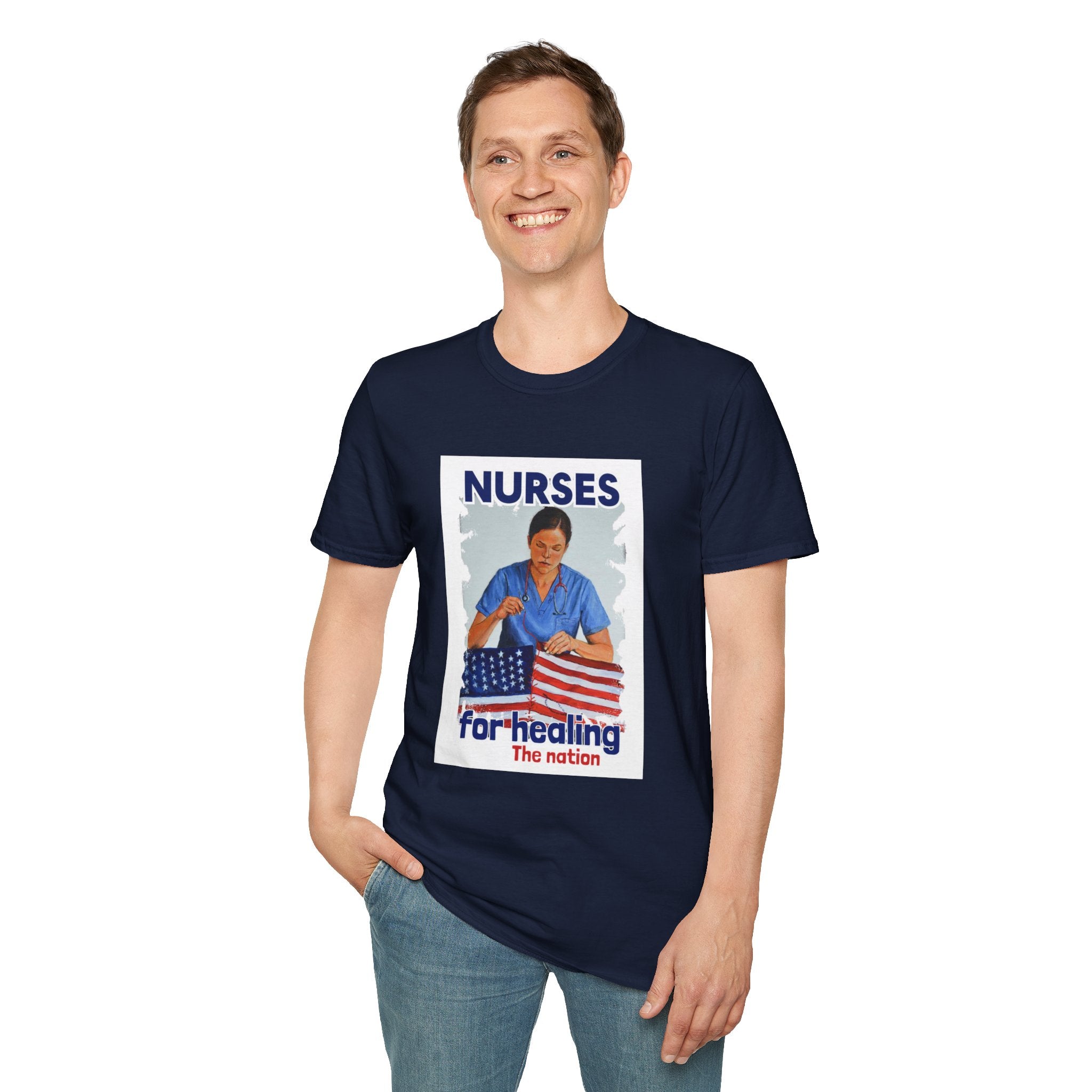 Unisex Lightweight fabric T-Shirt - Nurses For Healing The Nation (front) - Nurses Standing Up For Humanity (back) - 100% ring-spun cotton - NFH-T-G64000