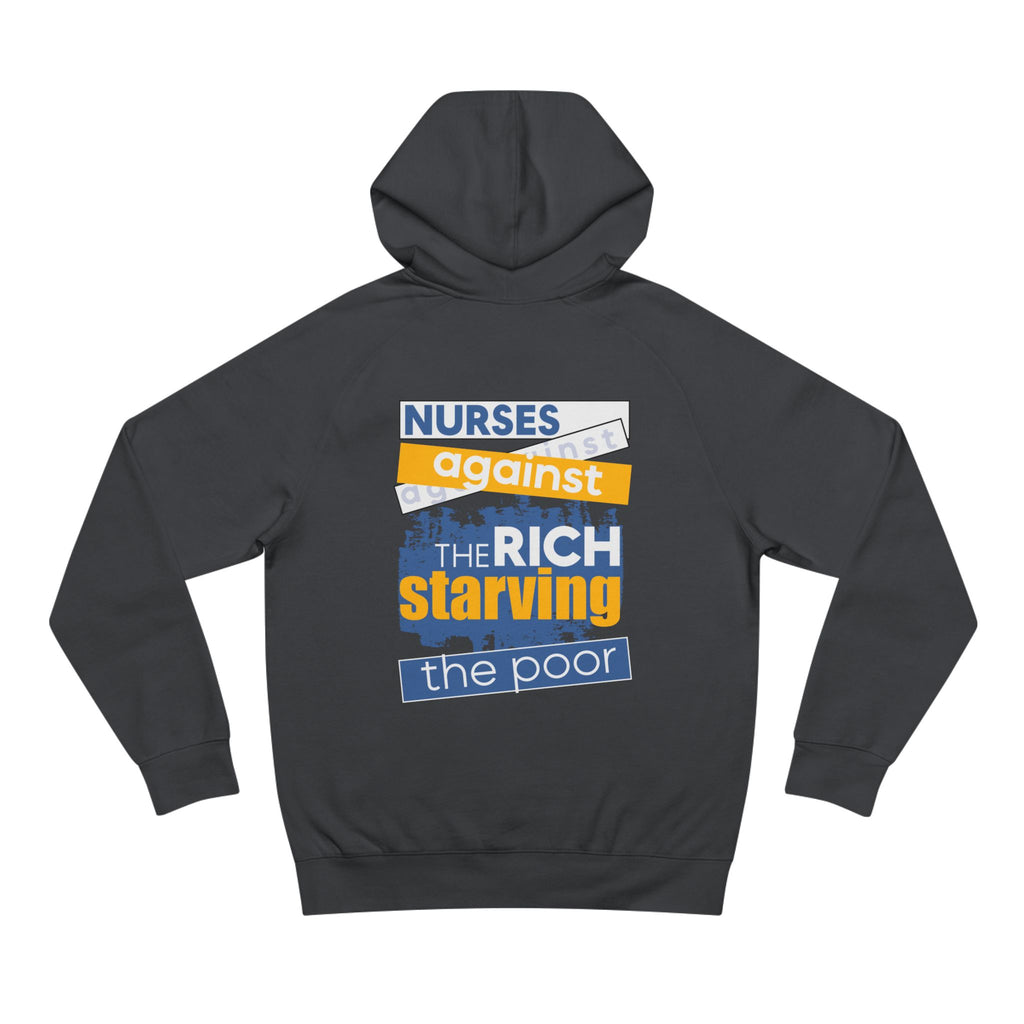 Unisex Mid-weight Hoodie - Free School Lunches For All (front) - Nurses Against The Rich Starving The Poor (back) - 80% cotton, 20% Polyester - NAH-H-AC5101