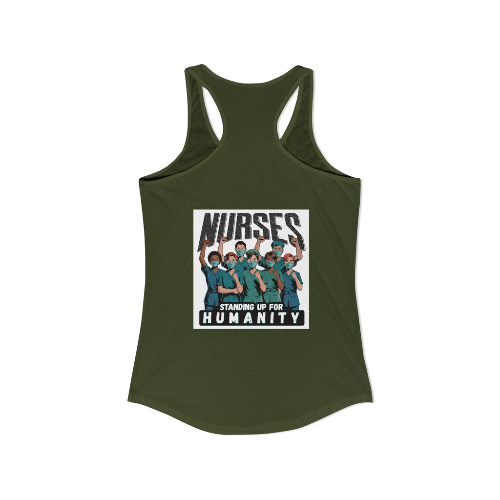 Women's Extra Light fabric Ideal Racerback Tank - Nurses For Healing The Nation (front) - Nurses Standing Up For Humanity (back) - 60% combed, ring-spun cotton and 40% polyester - NFH-R-NL1533