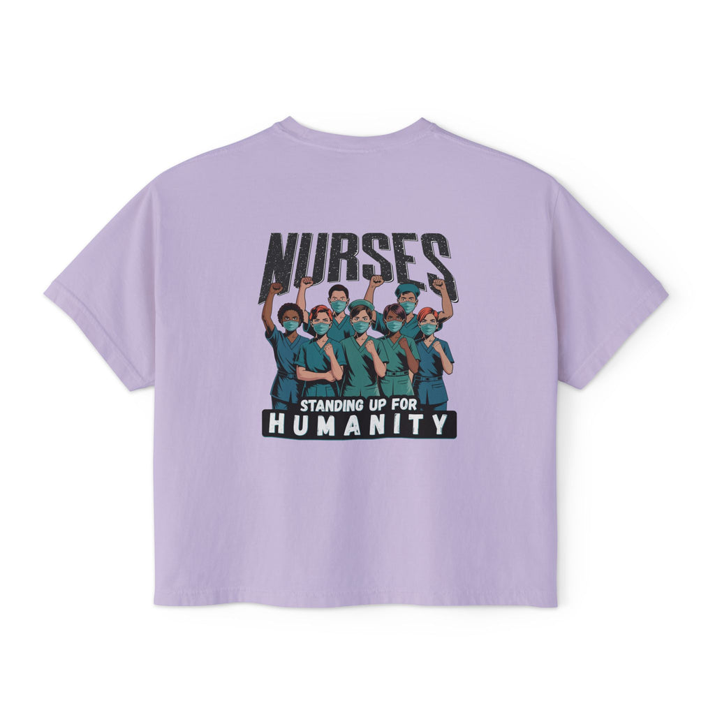 Women's Boxy Heavy fabric Tee - Nurses For Healing The Nation (front) - Nurses Standing Up For Humanity (back) - 100% ring-spun US cotton - NFH-T-CC3023CL