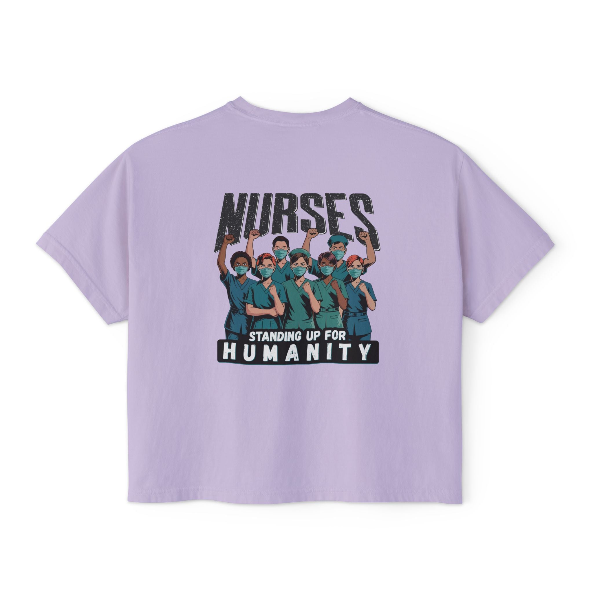 Women's Boxy Heavy fabric Tee - Nurses For Healing The Nation (front) - Nurses Standing Up For Humanity (back) - 100% ring-spun US cotton - NFH-T-CC3023CL