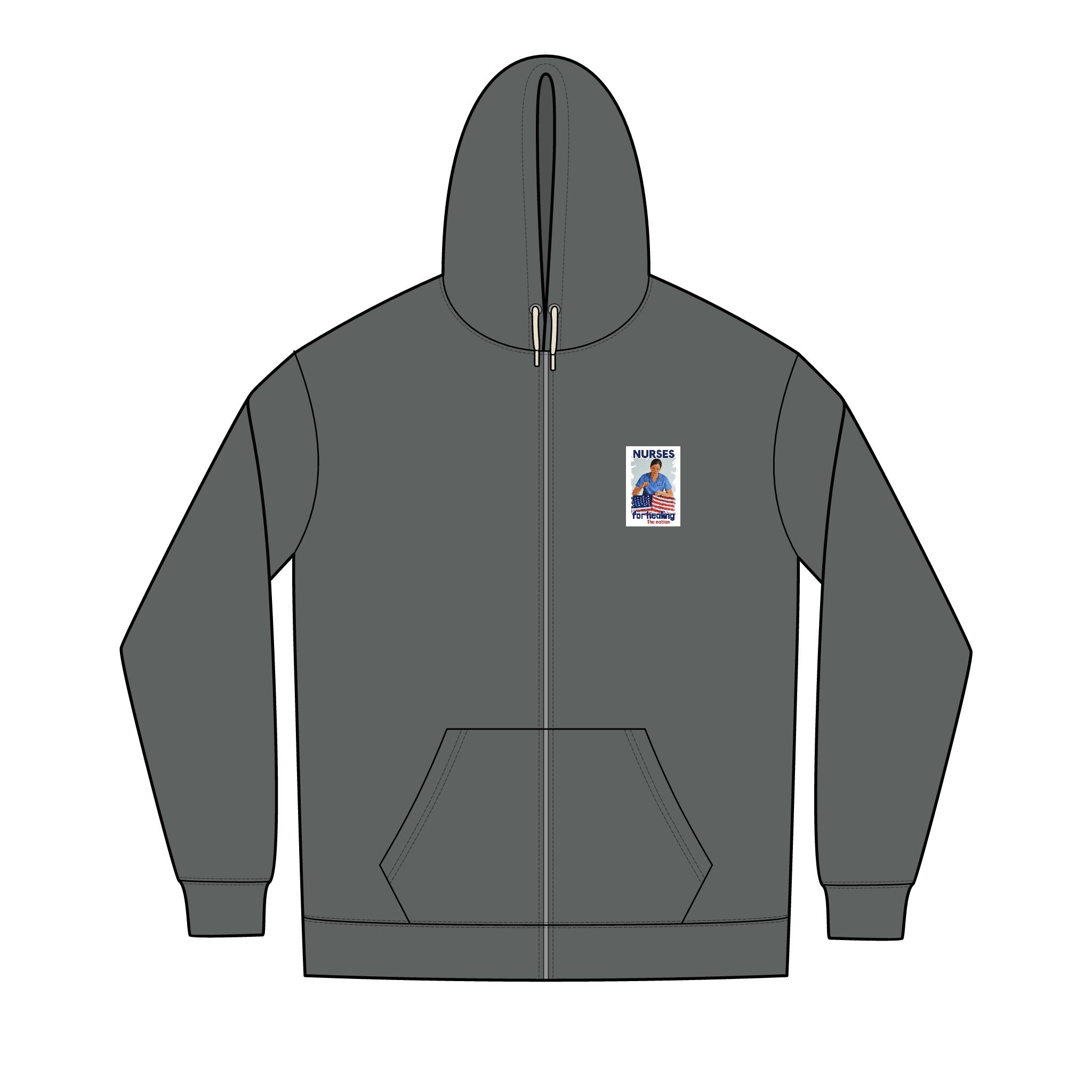 Men's Medium-heavy fabric Full-Zip Hoodie - Nurses For Healing The Nation (front) -  Nurses Standing Up For humanity (back) - 60% recycled cotton, 40% recycled polyester - NFH-Z-DT8102