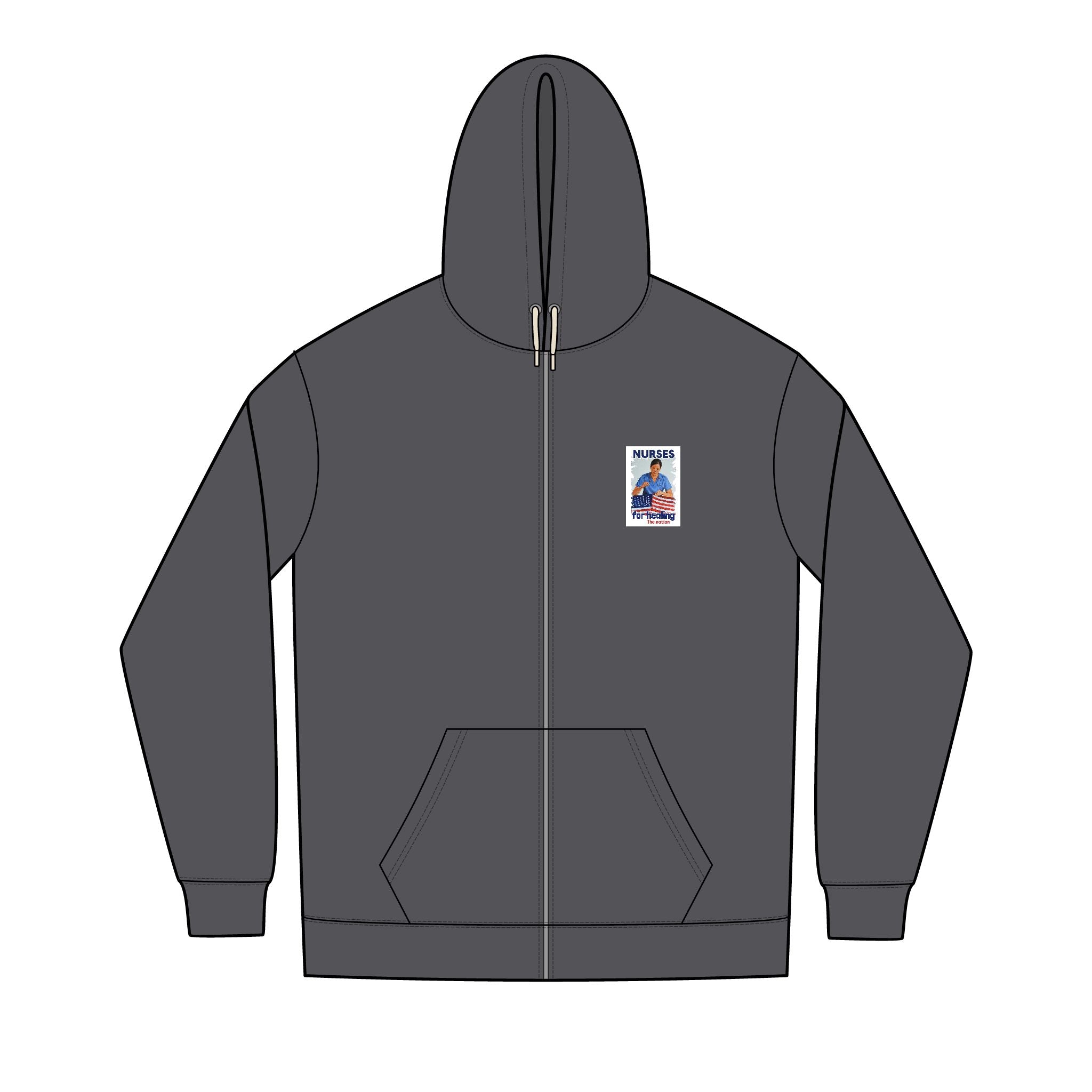 Men's Medium-heavy fabric Full-Zip Hoodie - Nurses For Healing The Nation (front) -  Nurses Standing Up For humanity (back) - 60% recycled cotton, 40% recycled polyester - NFH-Z-DT8102