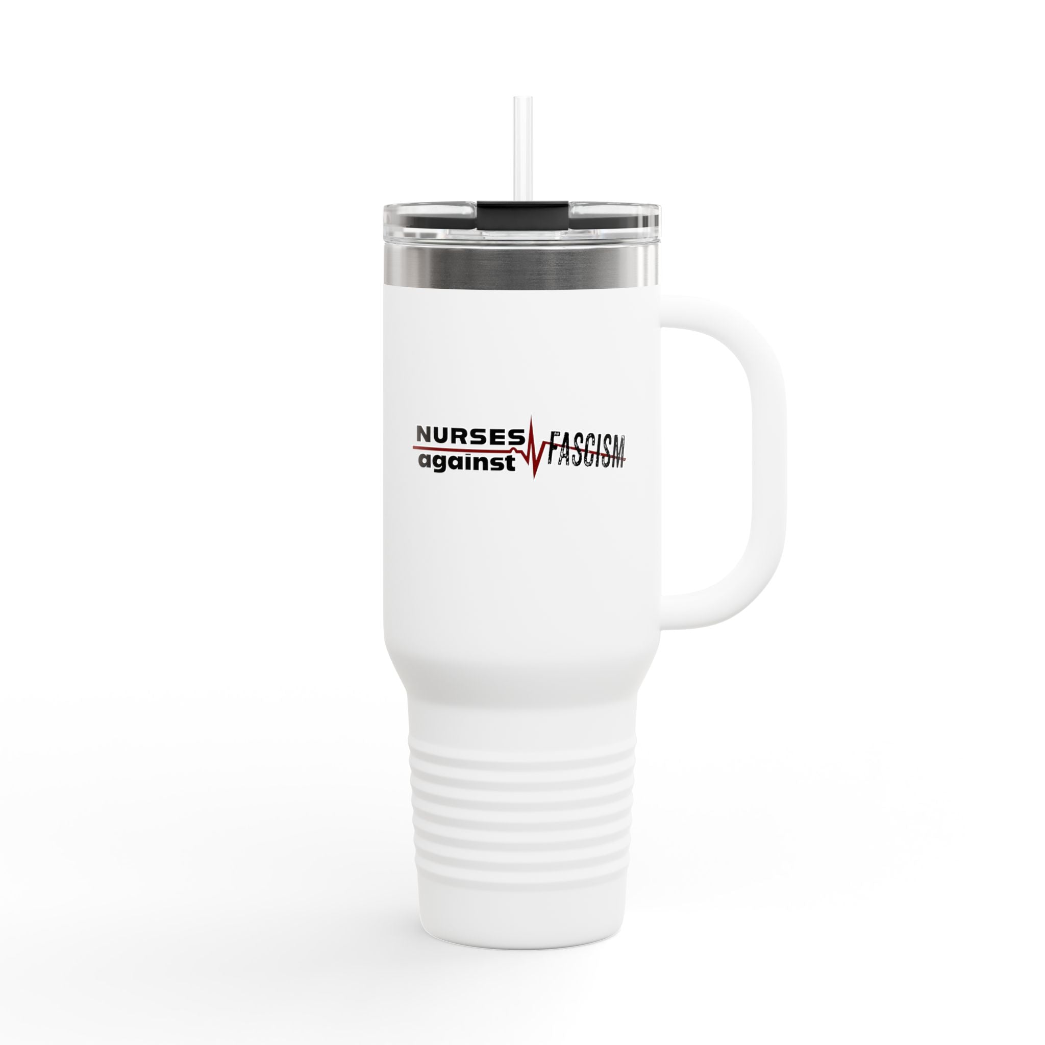 Travel Mug - Nurses Against Fascism (right) - Nurses Against Cruelty (left) - 100% stainless steel (body) - NAF-TM-40oz
