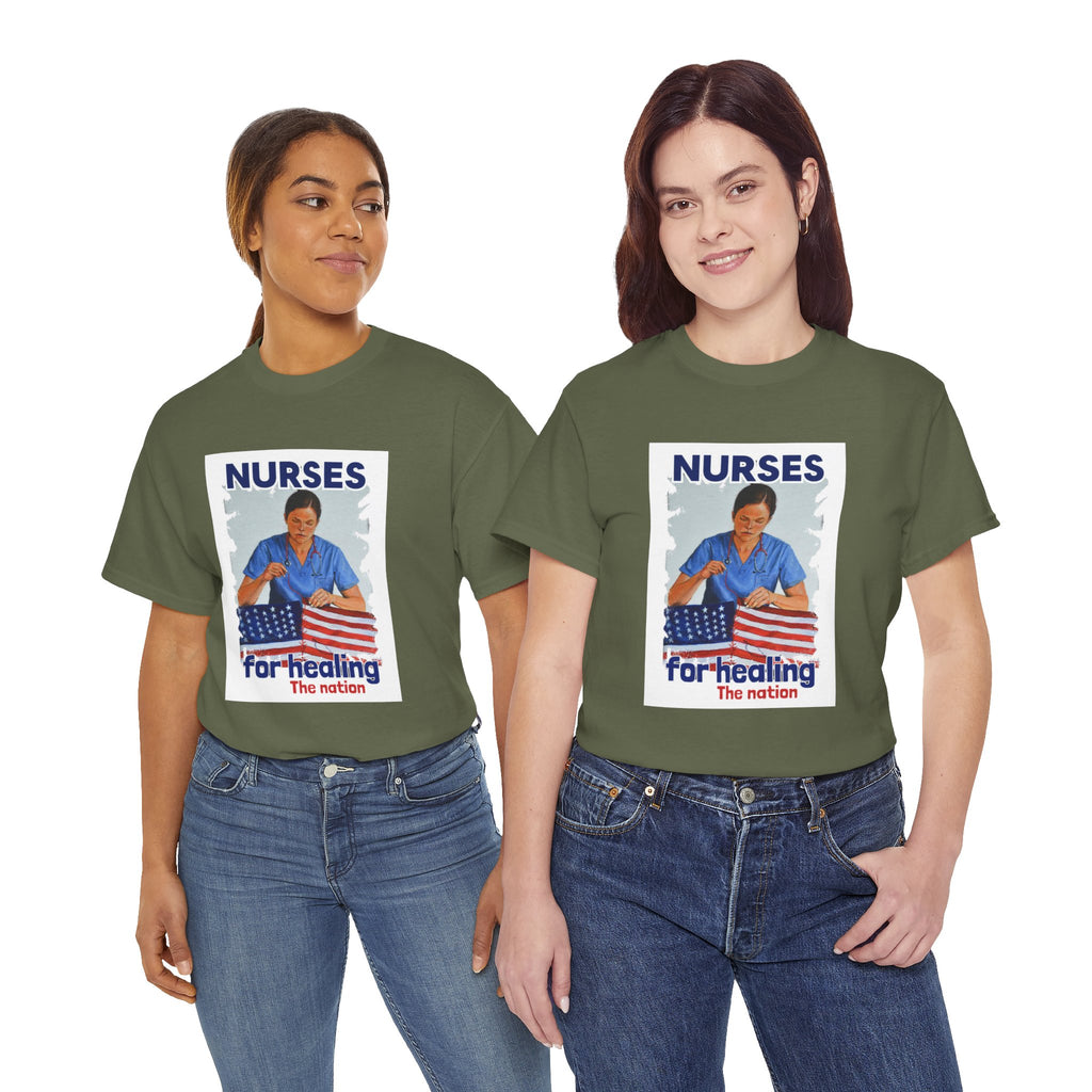 Unisex Medium fabric Cotton Tee - Nurses For Healing The Nation (front) - Nurses Standing Up For Humanity (back) - 100% cotton - NFH-T-G5000