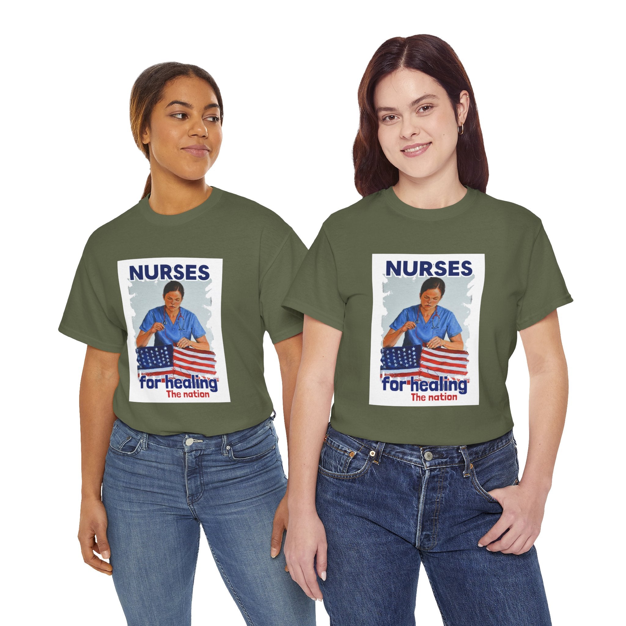 Unisex Medium fabric Cotton Tee - Nurses For Healing The Nation (front) - Nurses Standing Up For Humanity (back) - 100% cotton - NFH-T-G5000