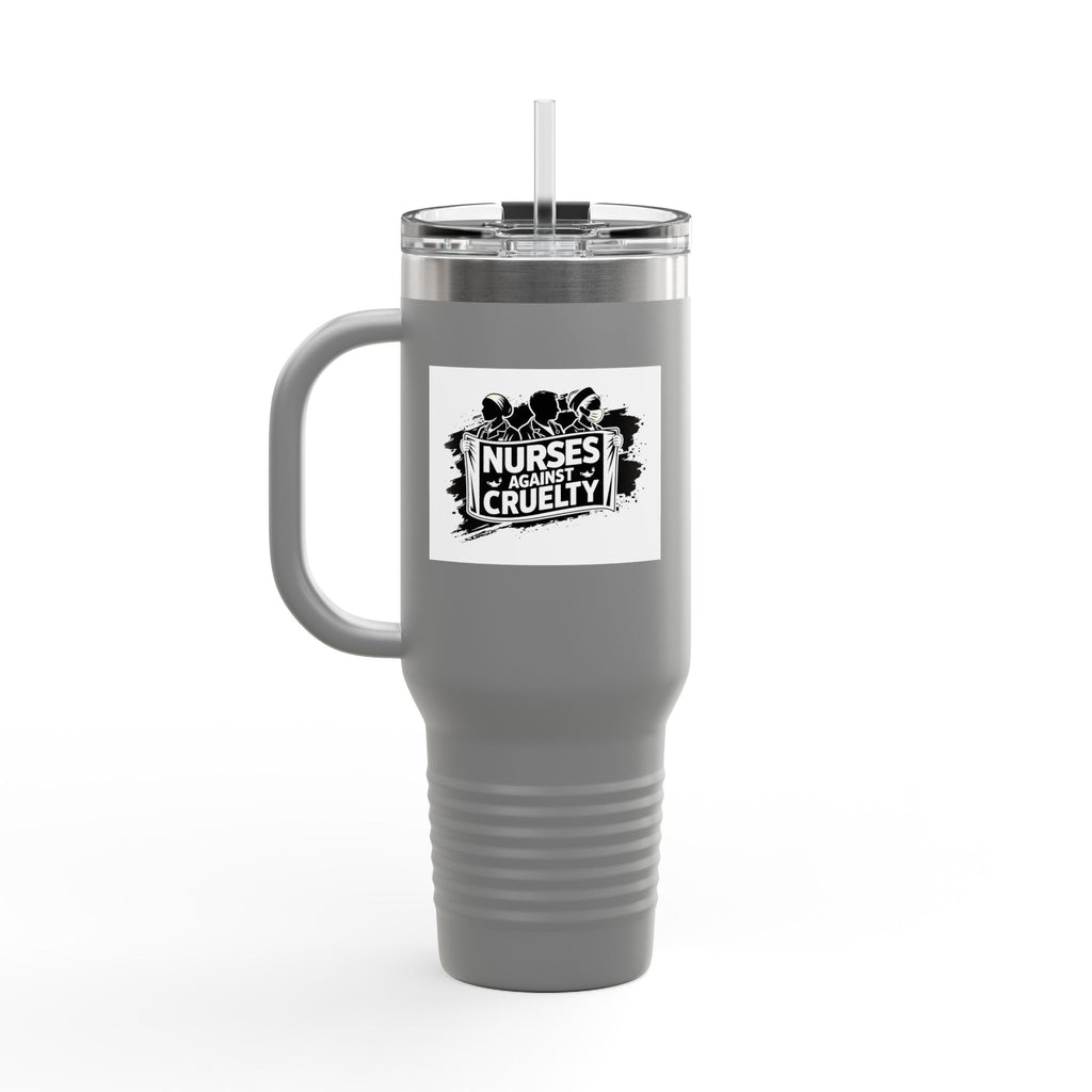 Travel Mug - Nurses Against Fascism (right) - Nurses Against Cruelty (left) - 100% stainless steel (body) - NAF-TM-40oz
