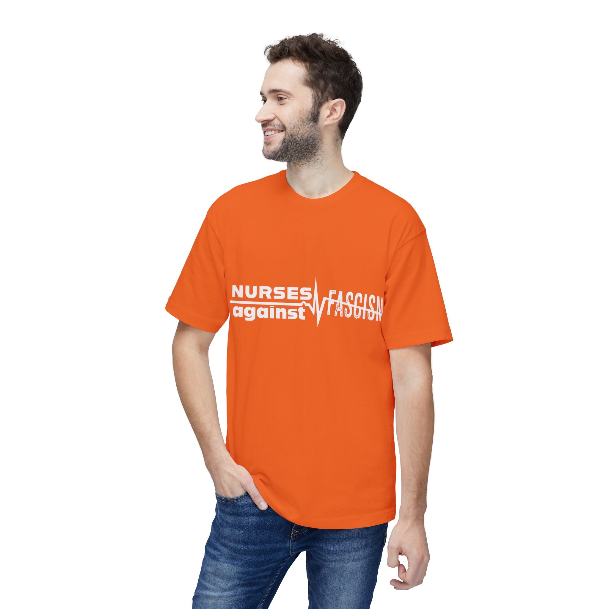 Unisex Midweight T-shirt, Nurses Against Fascism (front) - Nurses Against Cruelty (back) - 100% Polyster - NAF-T-BS5040
