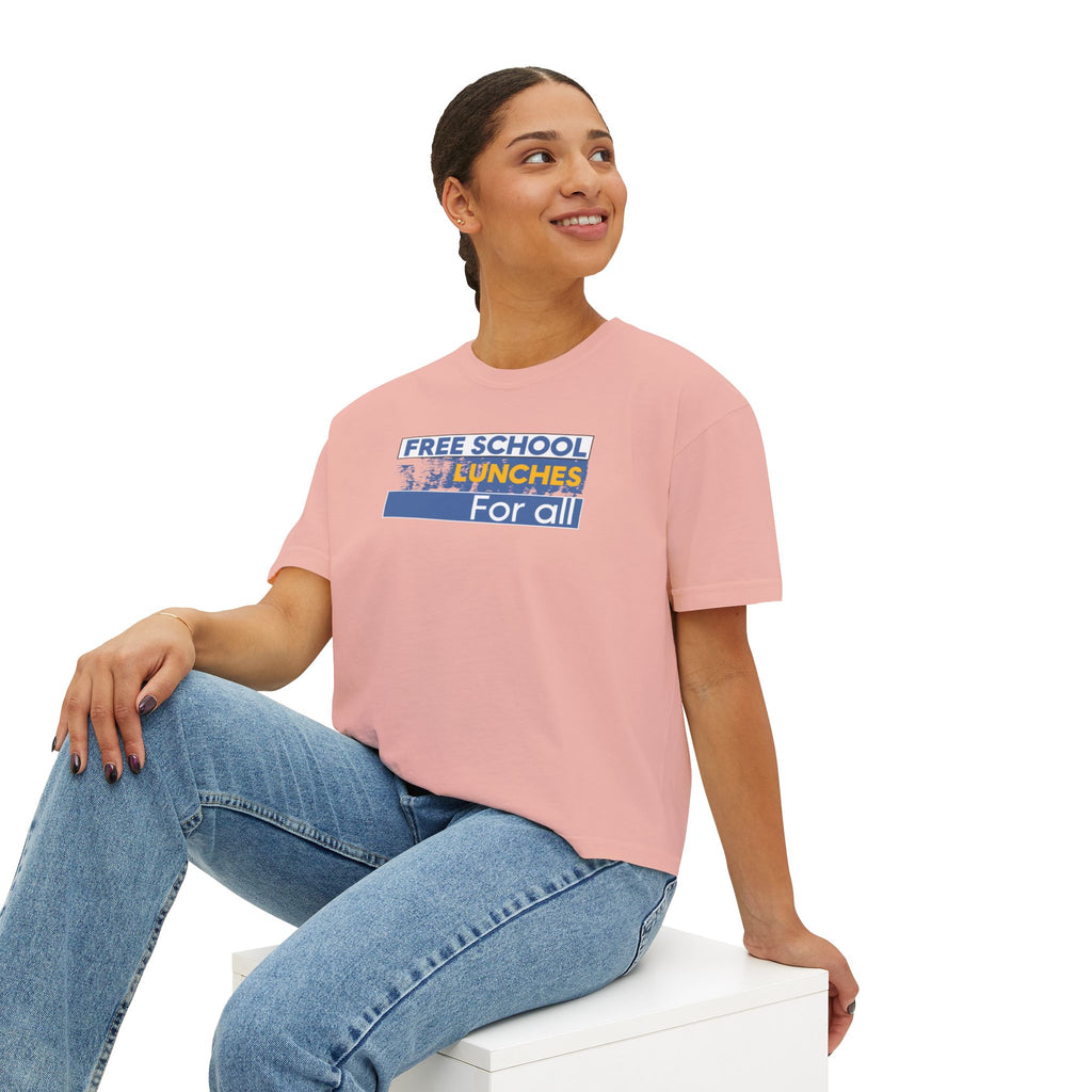 Women's Boxy Heavy fabric Tee - Free School Lunches For All (front) - Nurses Against The Rich Starving The Poor (back) - 100% ring-spun US cotton - NAH-T-CC3023CL
