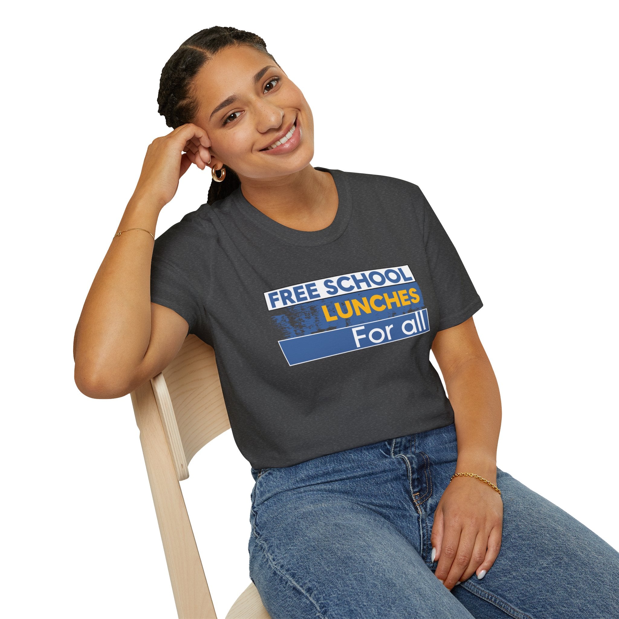 Unisex Lightweight fabric T-Shirt - Free School Lunches For All (front) - Nurses Against The Rich Starving The Poor (back) - 100% ring-spun cotton - NAH-T-G64000