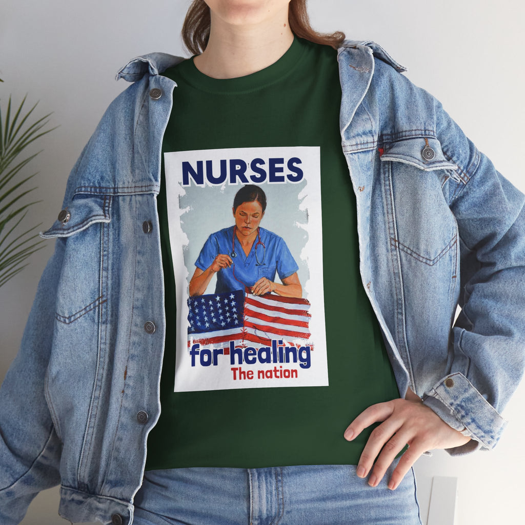 Unisex Medium fabric Cotton Tee - Nurses For Healing The Nation (front) - Nurses Standing Up For Humanity (back) - 100% cotton - NFH-T-G5000