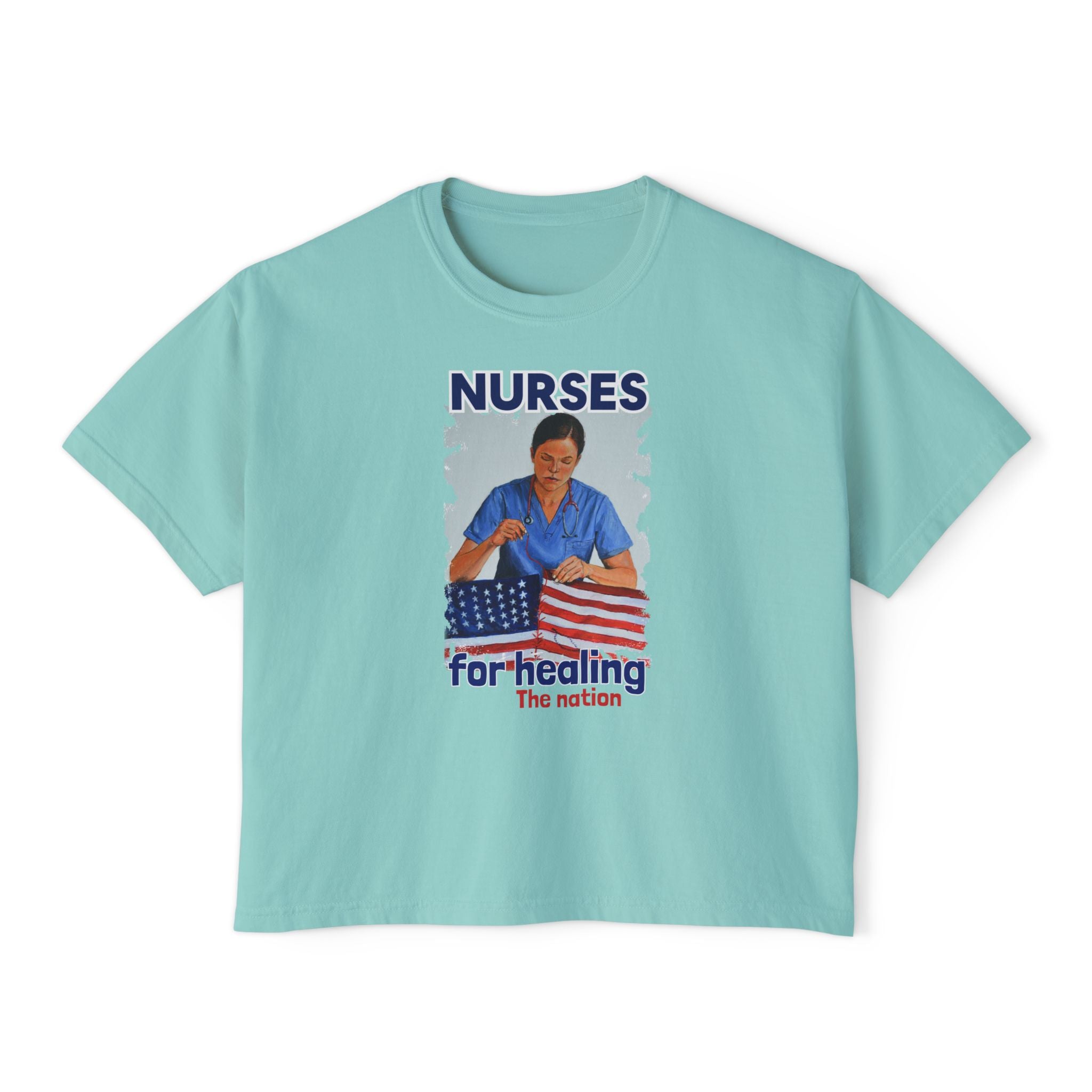 Women's Boxy Heavy fabric Tee - Nurses For Healing The Nation (front) - Nurses Standing Up For Humanity (back) - 100% ring-spun US cotton - NFH-T-CC3023CL