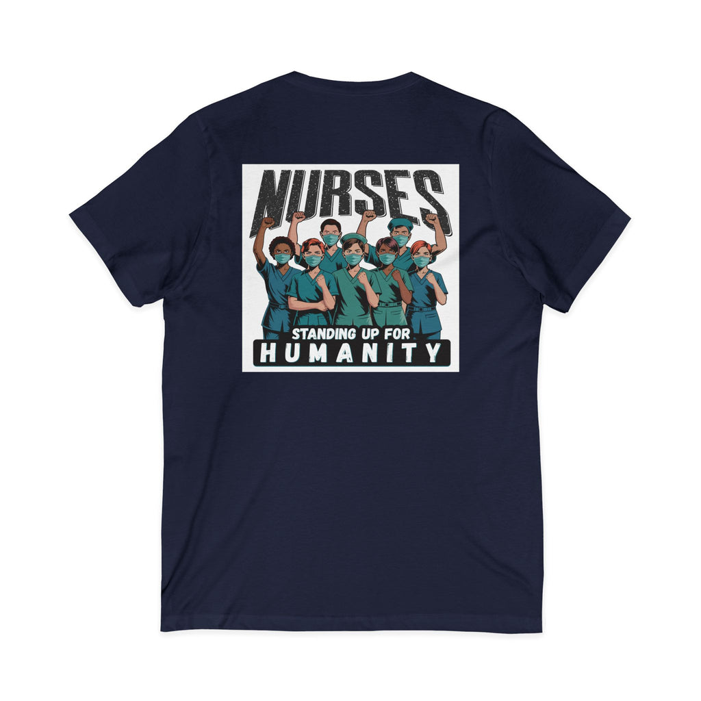 Unisex Lightweight fabric Jersey Short Sleeve V-Neck Tee - Nurses For Healing The Nation (front) - Nurses Standing Up For Humanity (back) - 100% cotton fabric - NFH-V-BC3005