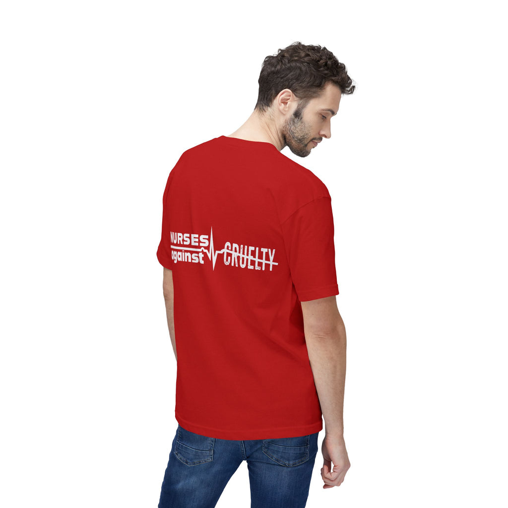 Unisex Midweight T-shirt, Nurses Against Fascism (front) - Nurses Against Cruelty (back) - 100% Polyster - NAF-T-BS5040