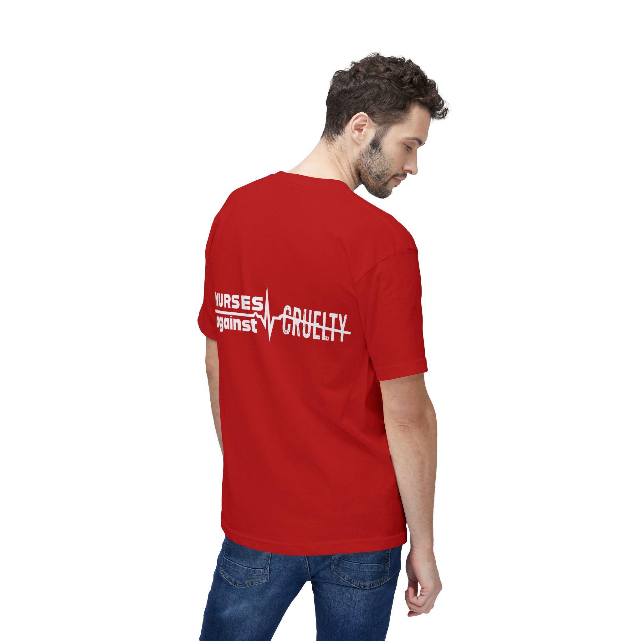 Unisex Midweight T-shirt, Nurses Against Fascism (front) - Nurses Against Cruelty (back) - 100% Polyster - NAF-T-BS5040