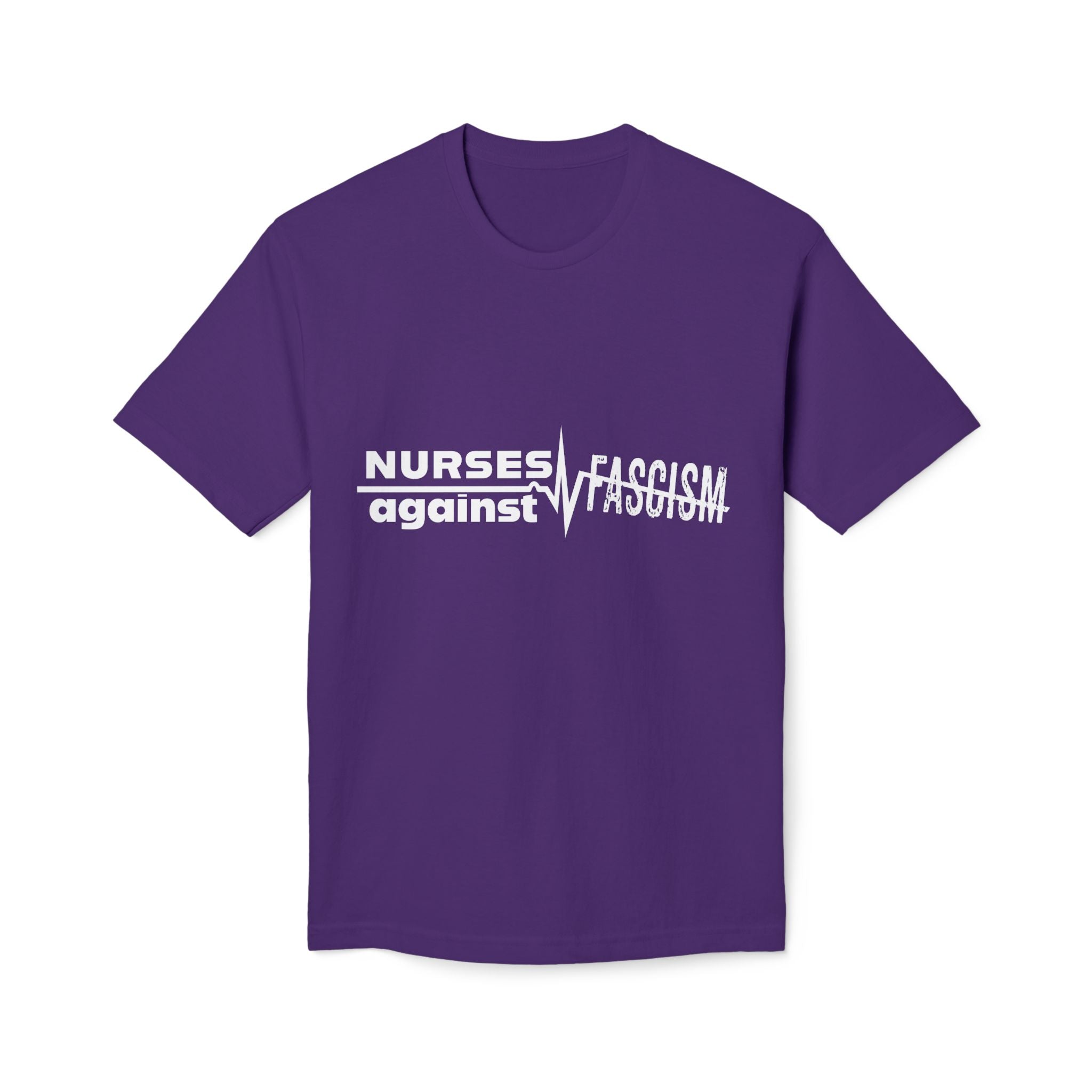 Unisex Midweight T-shirt, Nurses Against Fascism (front) - Nurses Against Cruelty (back) - 100% Polyster - NAF-T-BS5040