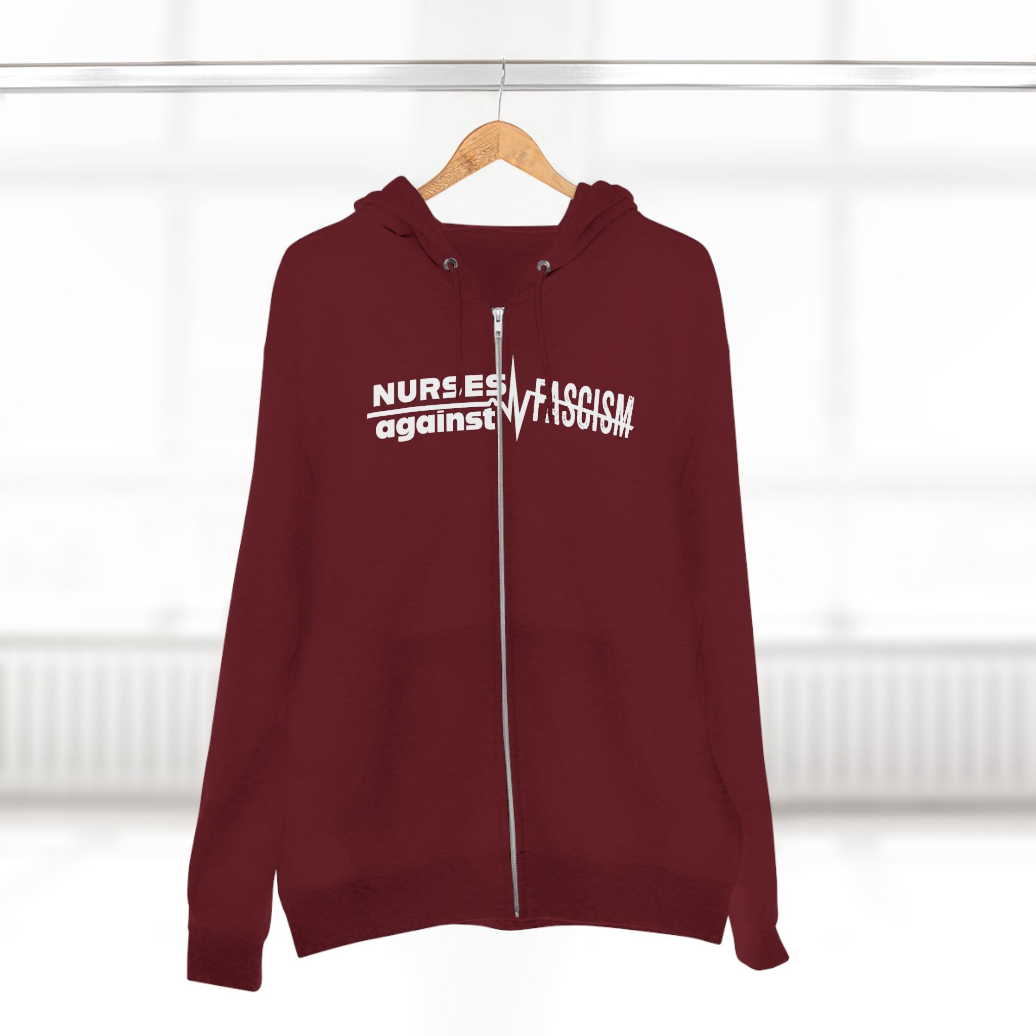 Men's Medium-heavy fabric Full-Zip Hoodie - Nurses Against Fascism (front) - Nurses Against Cruelty (black) - 60% recycled cotton, 40% recycled polyester - Lane Seven LS14003