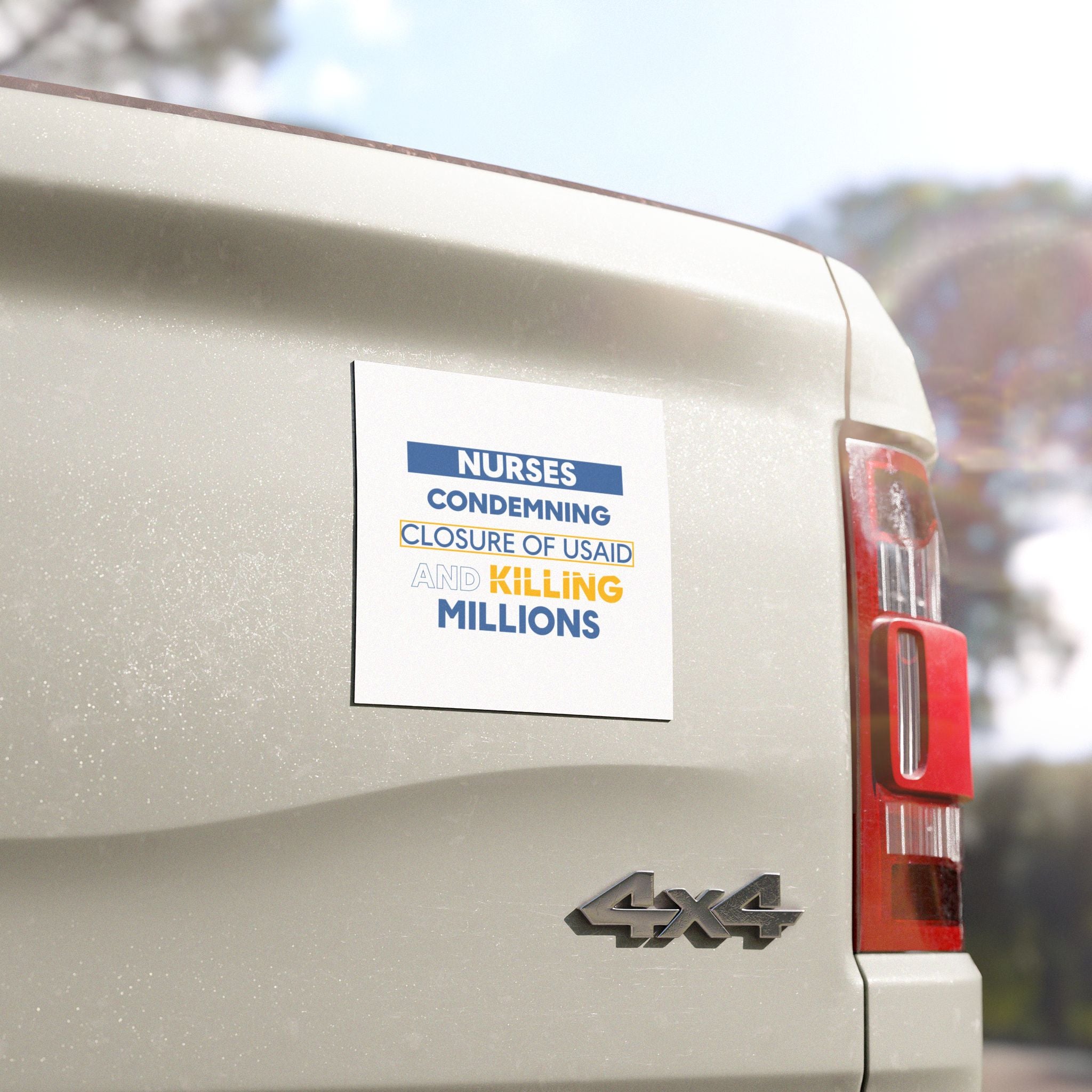 Car Magnets - Nurses Condemning Closure of USAID (front) - Magnetic White base and matte finish - NFG-CA-01