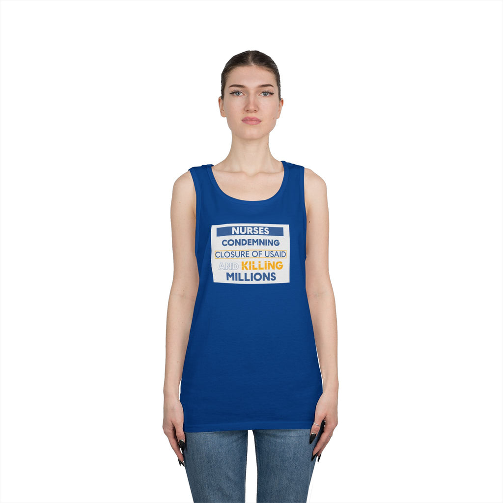 Unisex Medium fabric Cotton Tank Top - Nurses Condemning Closure of USAID (front) - Nurses For NIH CDC FEMA USAID And YOU (back) - 100% cotton - NFG-K-G5200